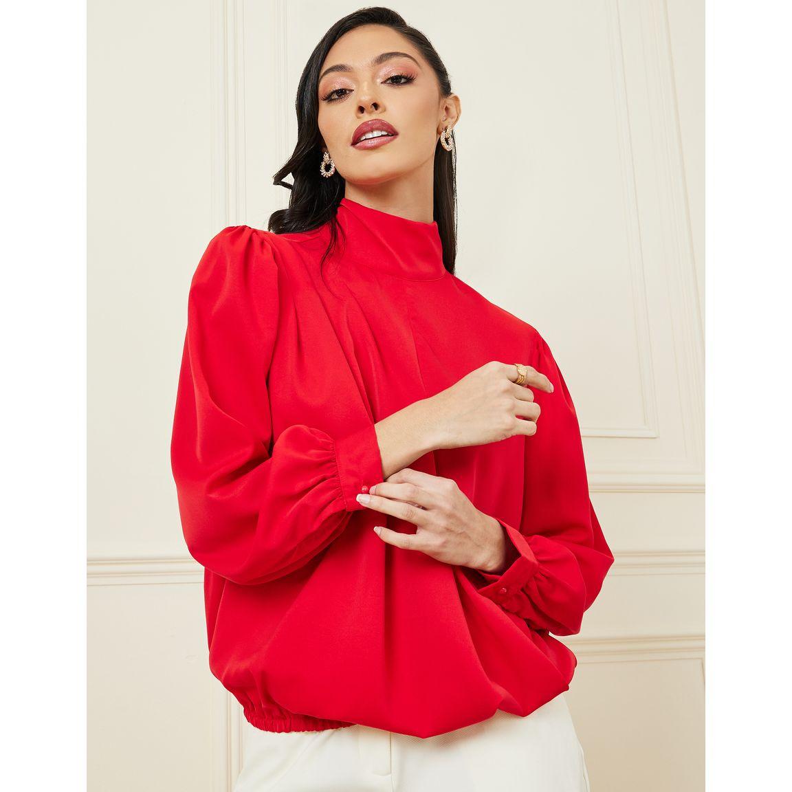 Styli Solid High Neck Blouse with Fold Pleats-women-clothing-shirtsandblouses-blouses-image-3