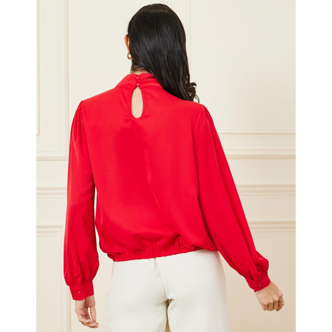 Styli Solid High Neck Blouse with Fold Pleats-women-clothing-shirtsandblouses-blouses-image-5