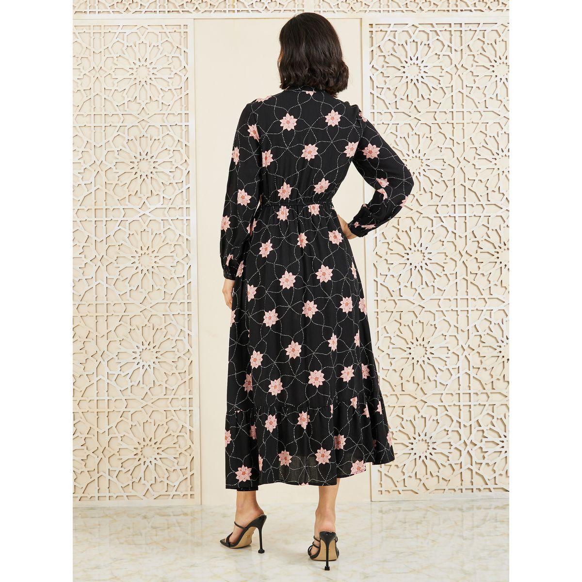 Styli Floral Print Notch Neck Tiered Midi Dress-women-clothing-dresses-image-4
