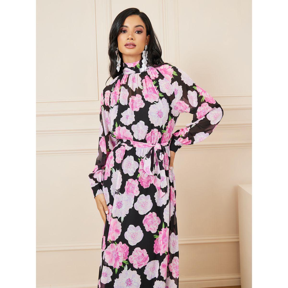 فستان طويل مطبع بزهور مع ياقة عالية-women-clothing-dresses-image-2