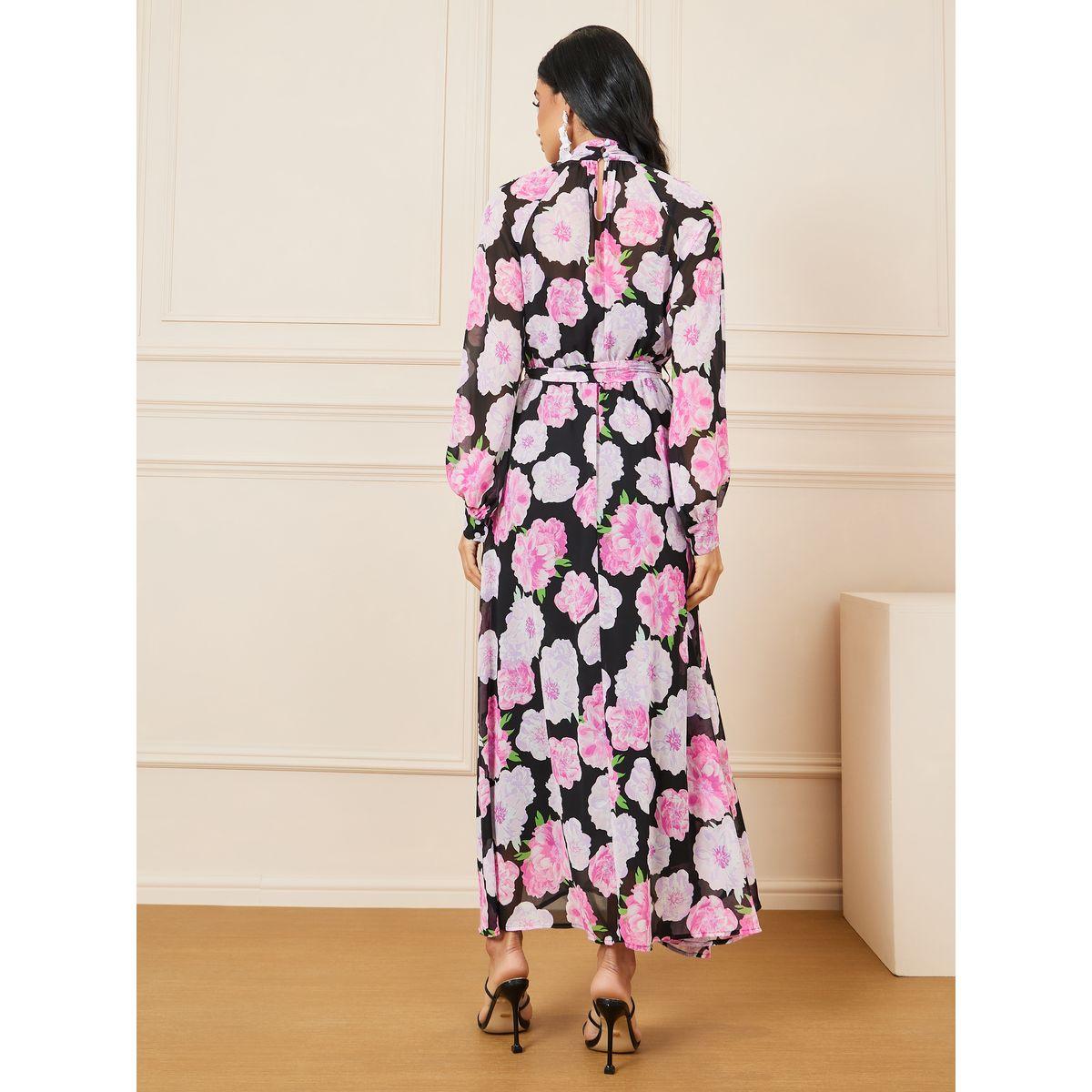فستان طويل مطبع بزهور مع ياقة عالية-women-clothing-dresses-image-4