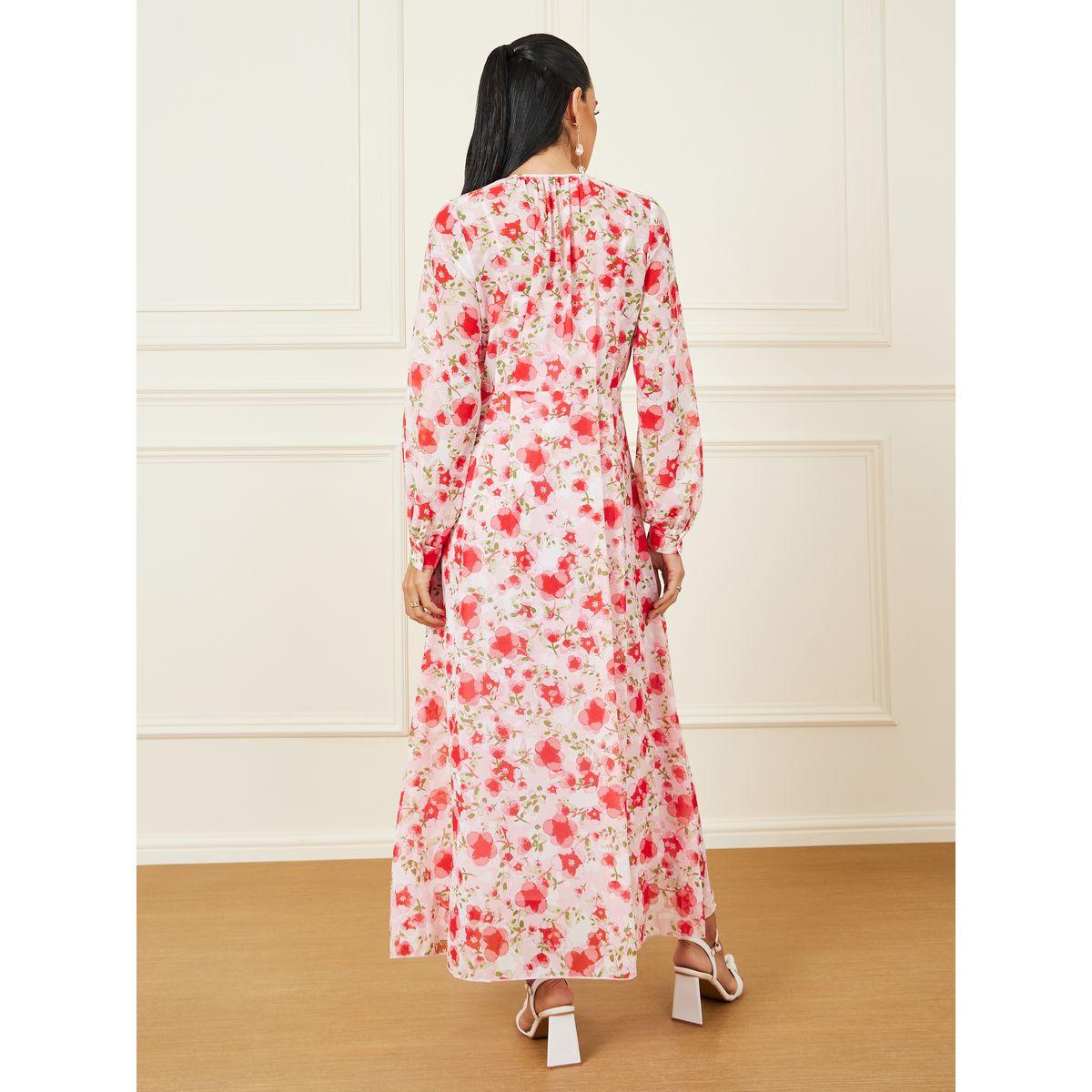Styli Floral Print Tie Up Neck Button Closure A-Line Maxi Dress-women-clothing-dresses-image-4