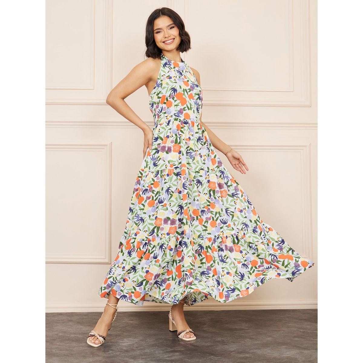 Styli Floral Print Halter Neck Tiered Maxi Dress-women-clothing-dresses-image-1