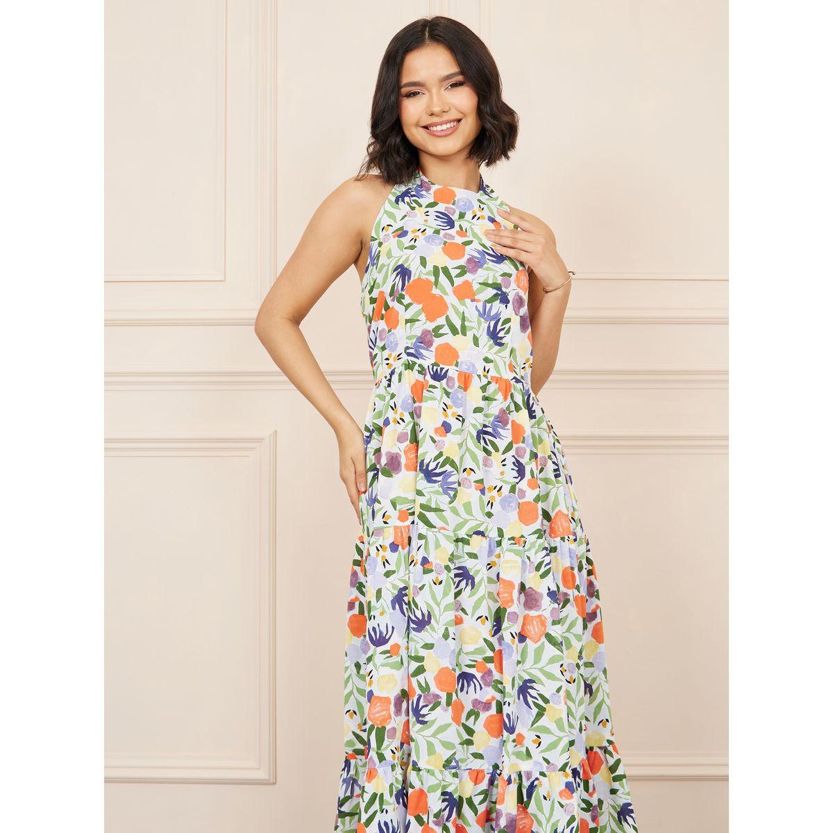 Styli Floral Print Halter Neck Tiered Maxi Dress-women-clothing-dresses-image-2