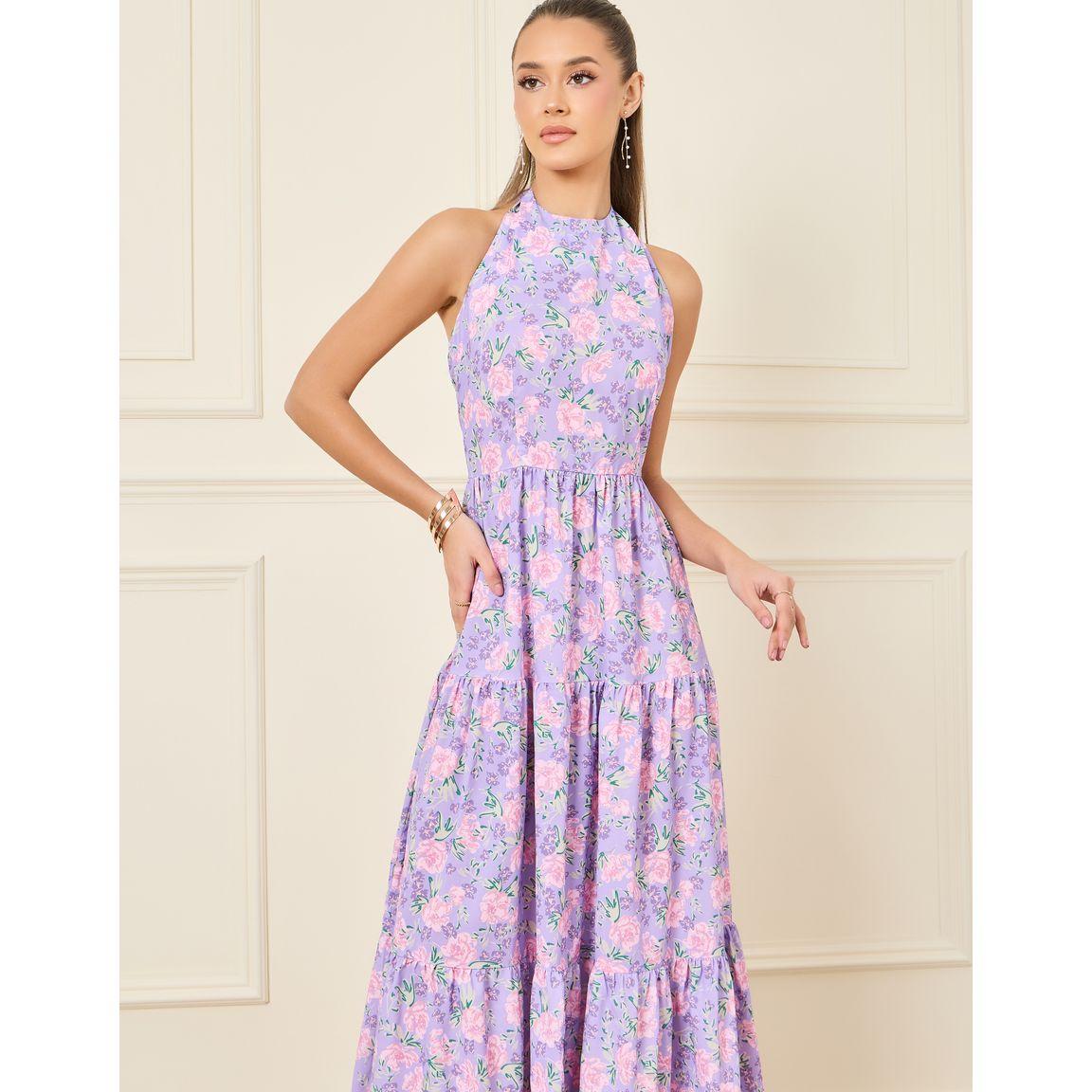 Styli Floral Print Halter Neck A-Line Tiered Maxi Dress-women-clothing-dresses-image-2
