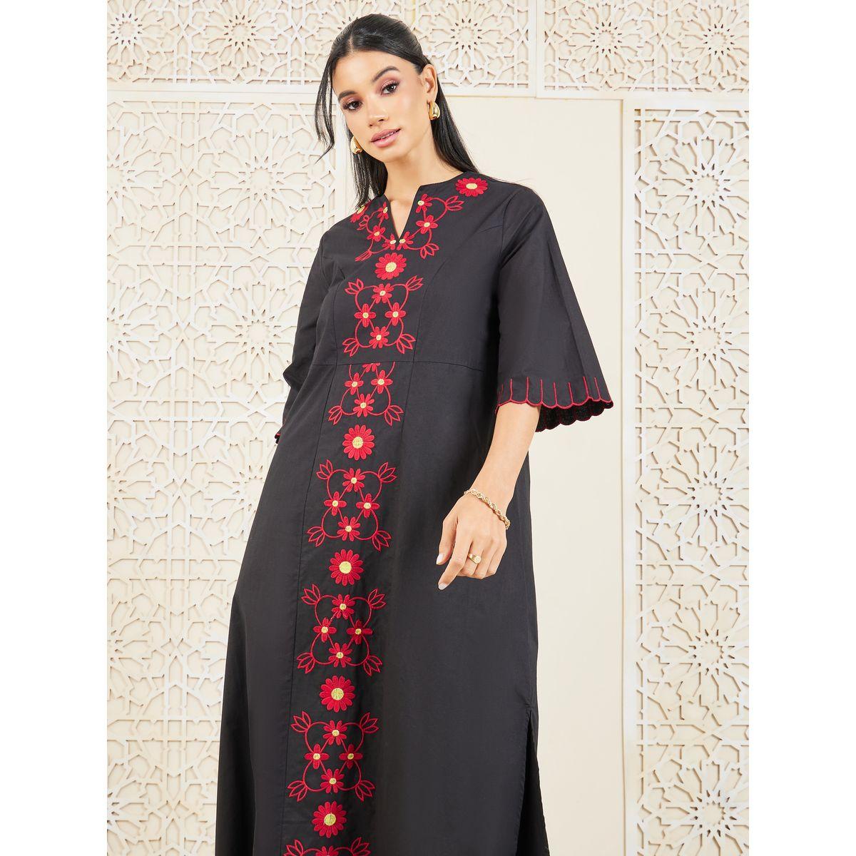 Styli Embroidered Panel Shift Maxi Dress-women-clothing-dresses-image-2