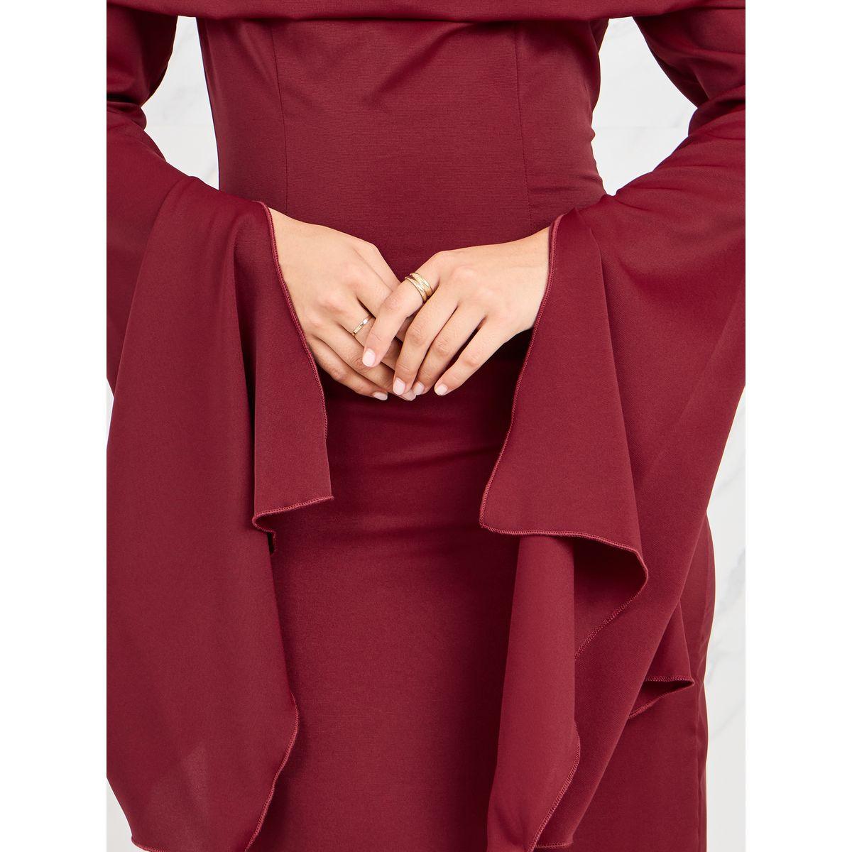 Styli Off Shoulder Wide Flared Sleeves Shift Maxi Dress-women-clothing-dresses-image-3
