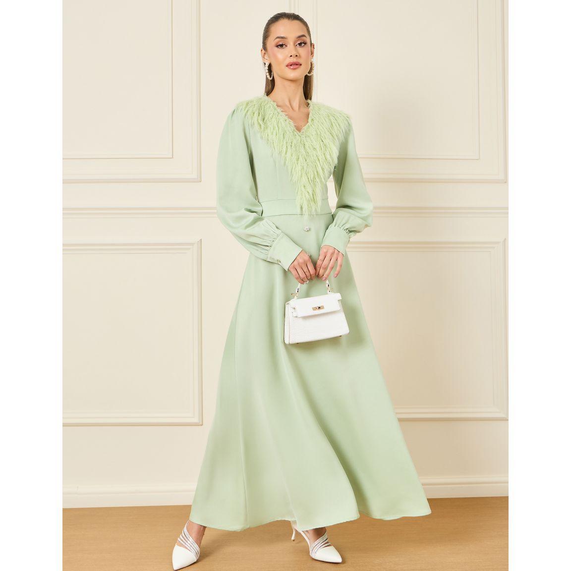 Styli Faux Fur Trim Button Detail Maxi Dress-women-clothing-dresses-image-1