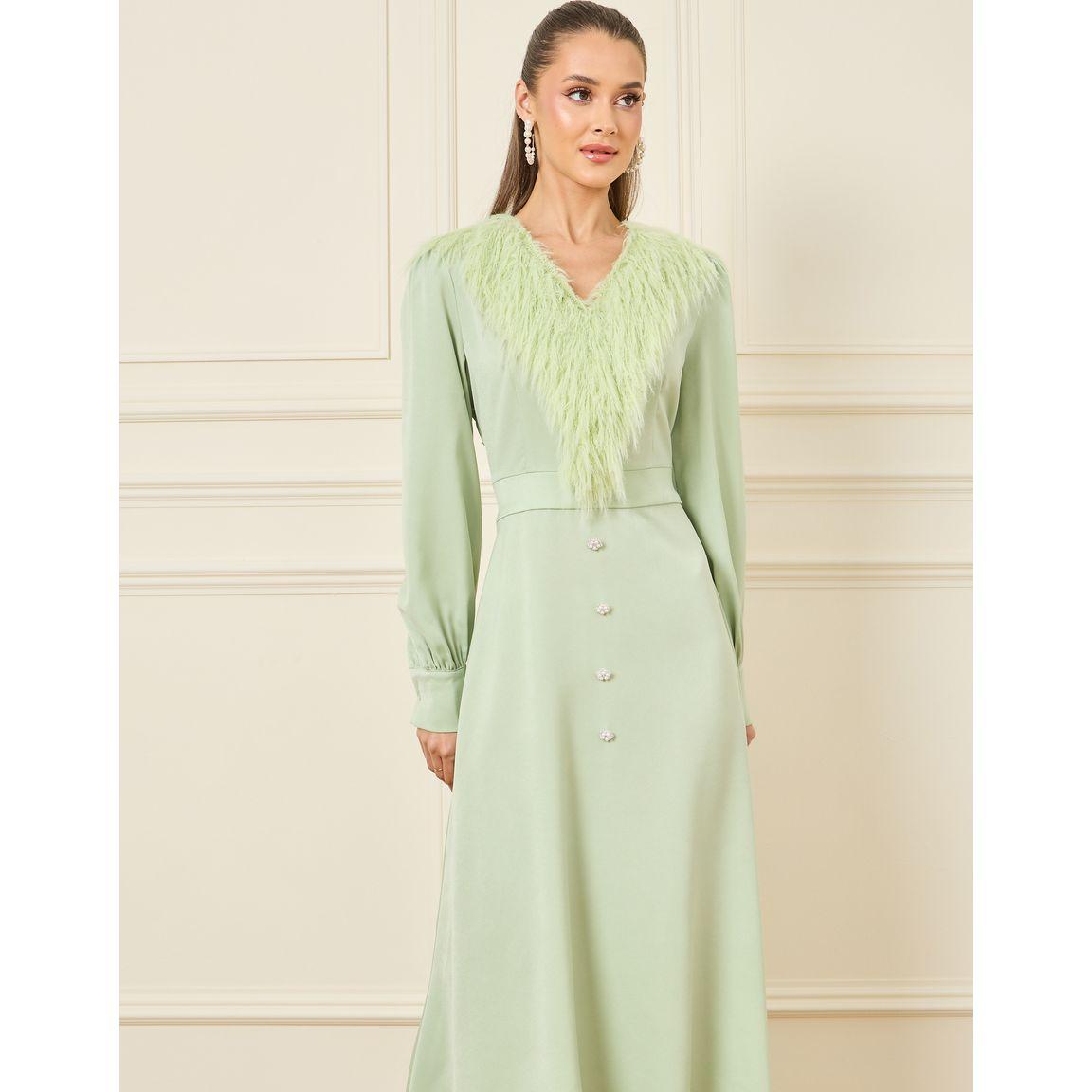 Styli Faux Fur Trim Button Detail Maxi Dress-women-clothing-dresses-image-3