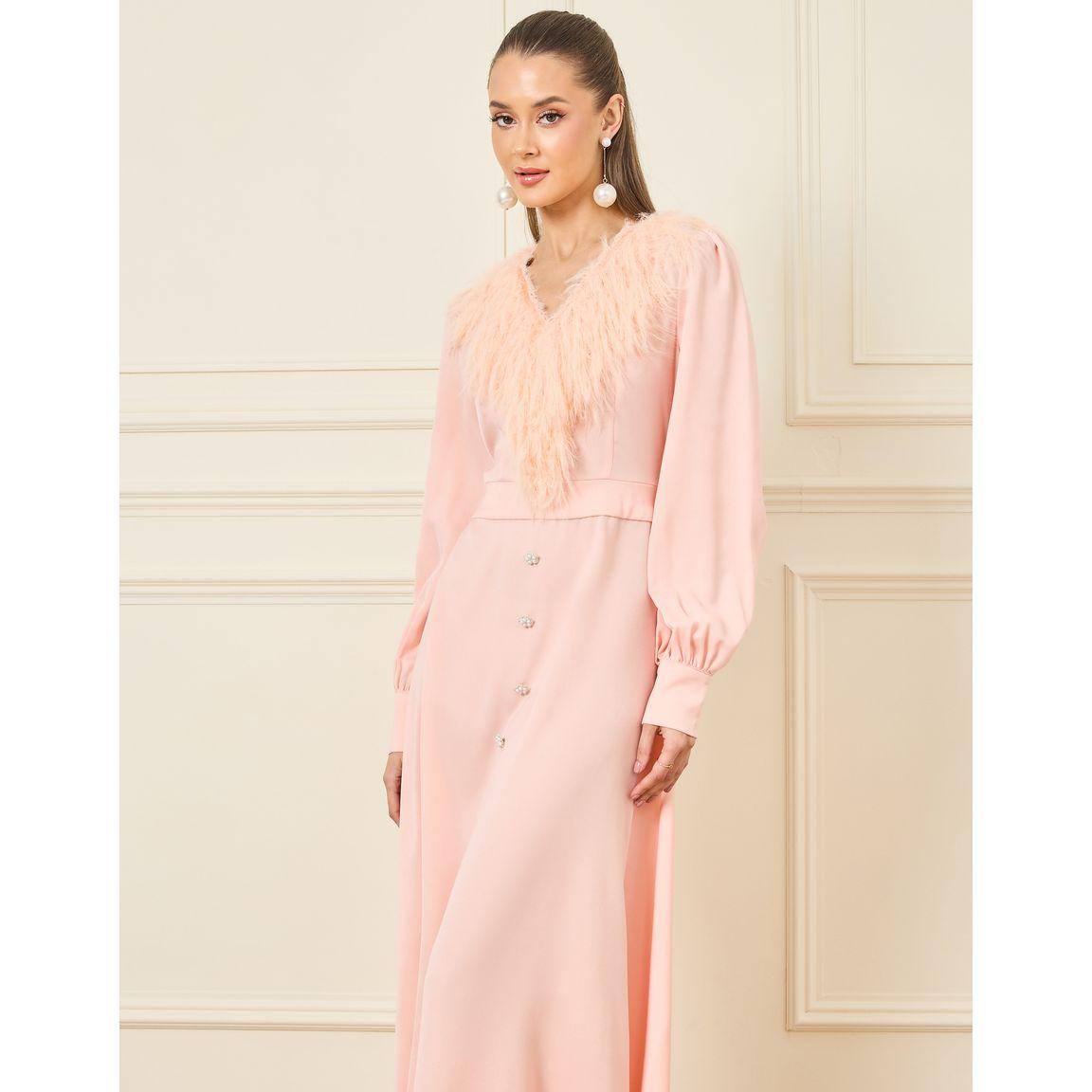 Styli Faux Fur Trim Button Detail Maxi Dress-women-clothing-dresses-image-2