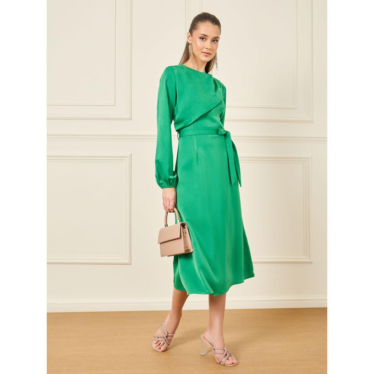 فستان ميدي بحافة واسعة ورباط خصر-women-clothing-dresses-image-1