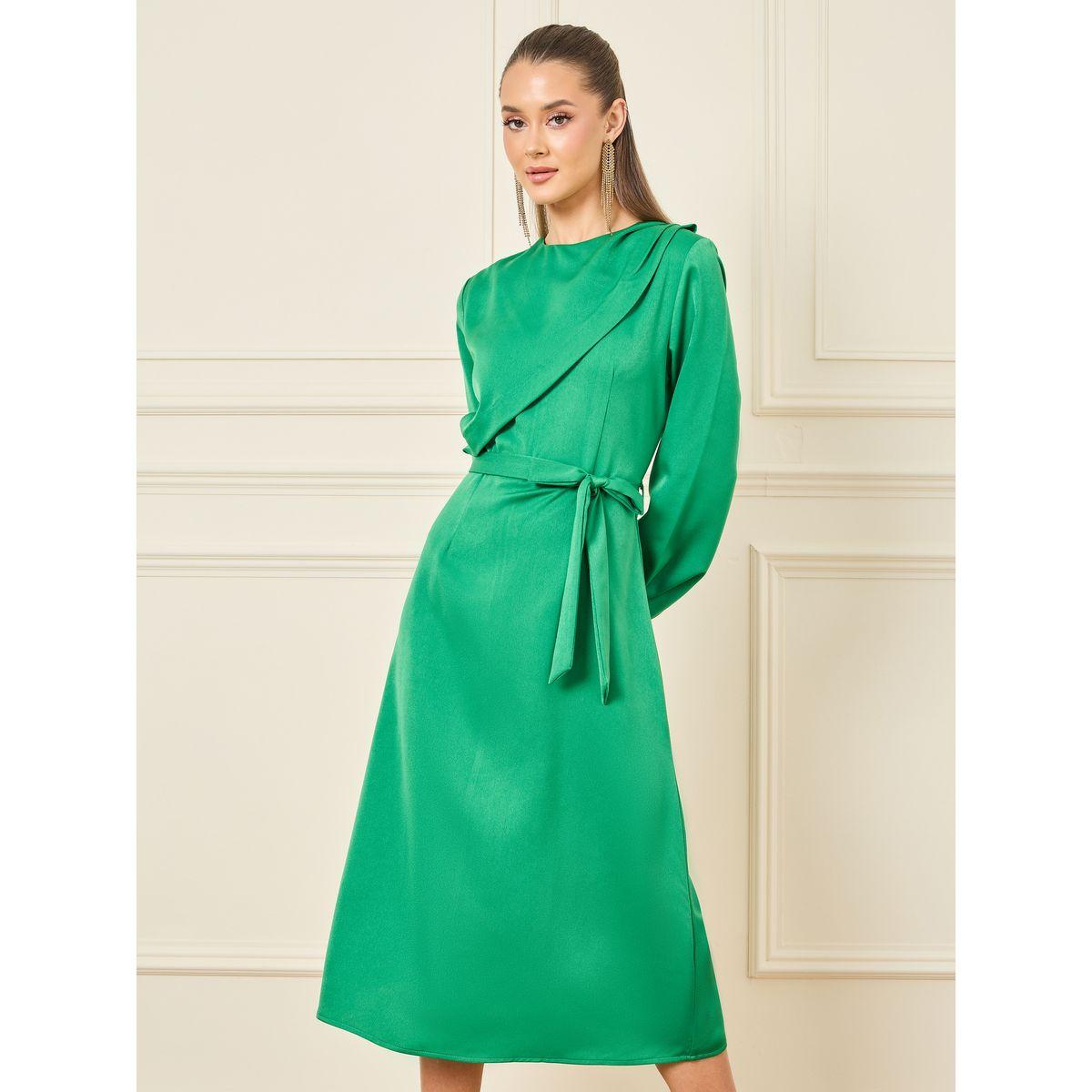Styli Fold Pleat Detail Self Tie Up A-Line Midi Dress-women-clothing-dresses-image-2