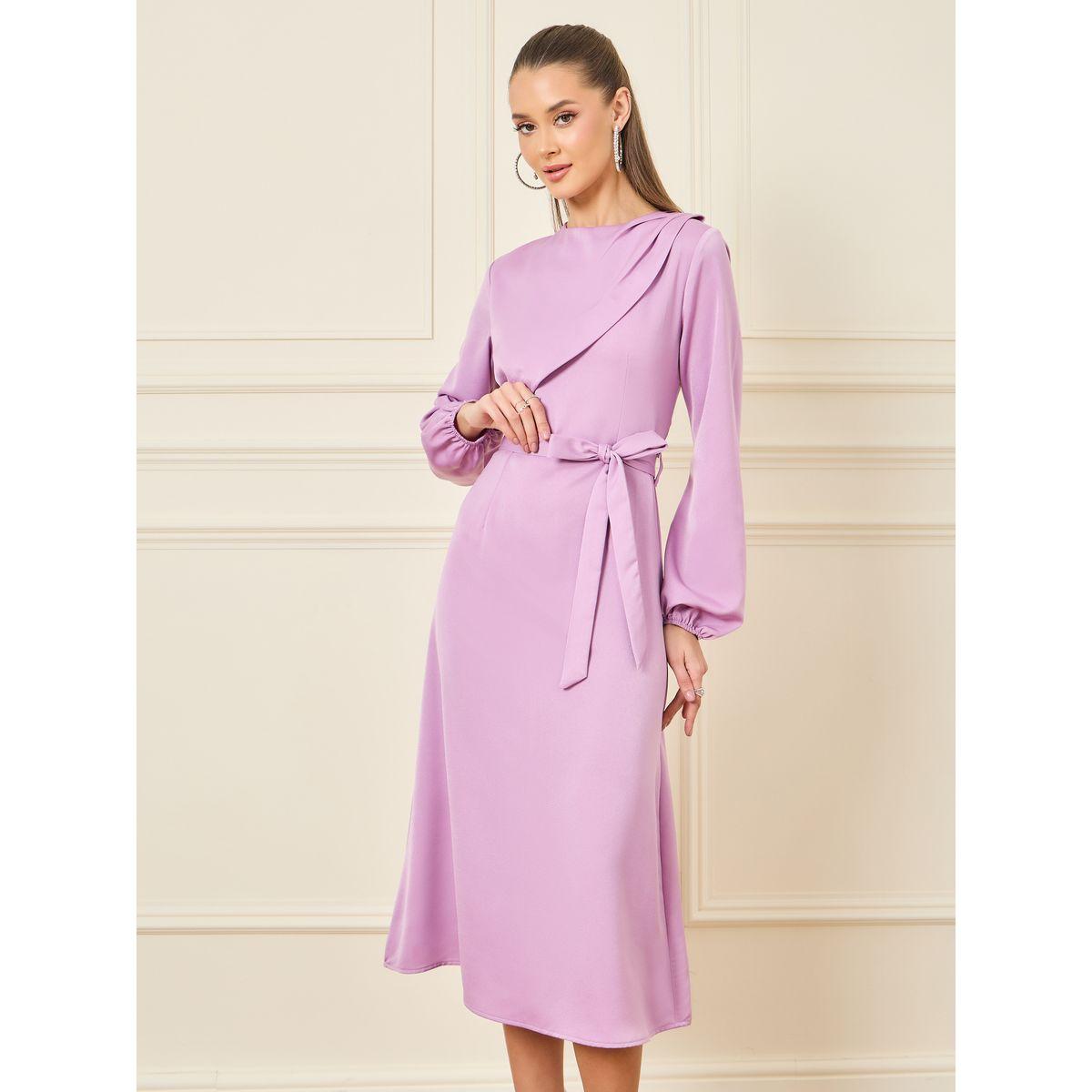 فستان ميدي بحافة واسعة ورباط خصر-women-clothing-dresses-image-1