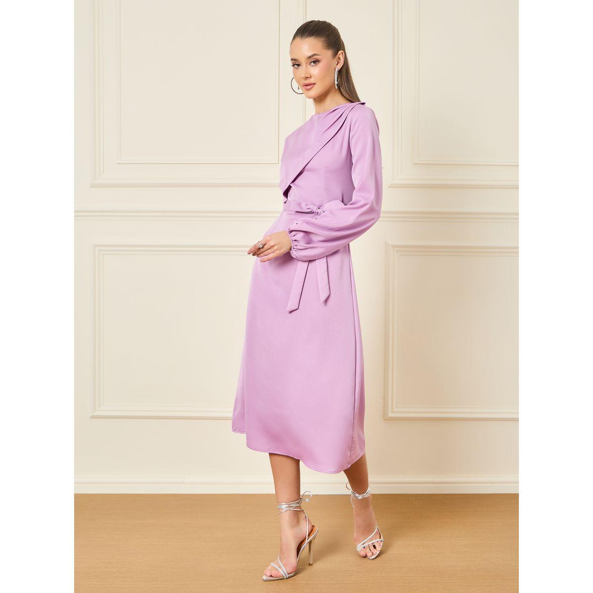 فستان ميدي بحافة واسعة ورباط خصر-women-clothing-dresses-image-2