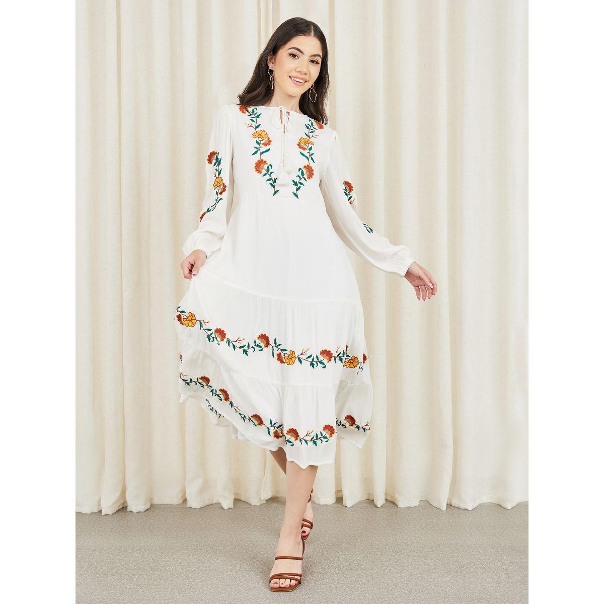Styli Embroidered Tie Up Neck A-Line Midi Dress-women-clothing-dresses-image-2