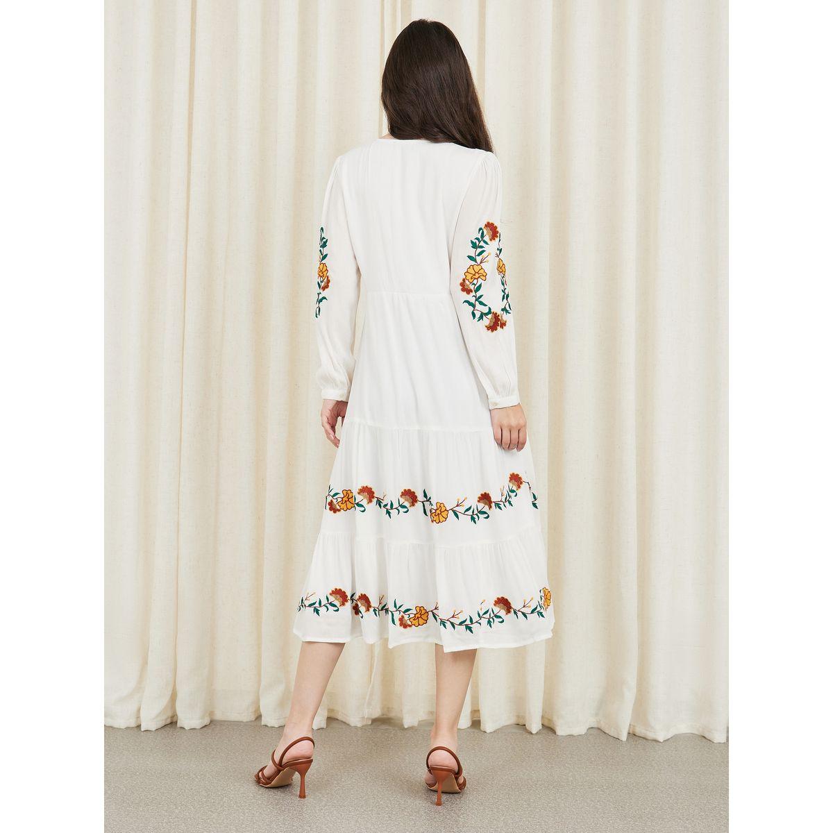Styli Embroidered Tie Up Neck A-Line Midi Dress-women-clothing-dresses-image-4