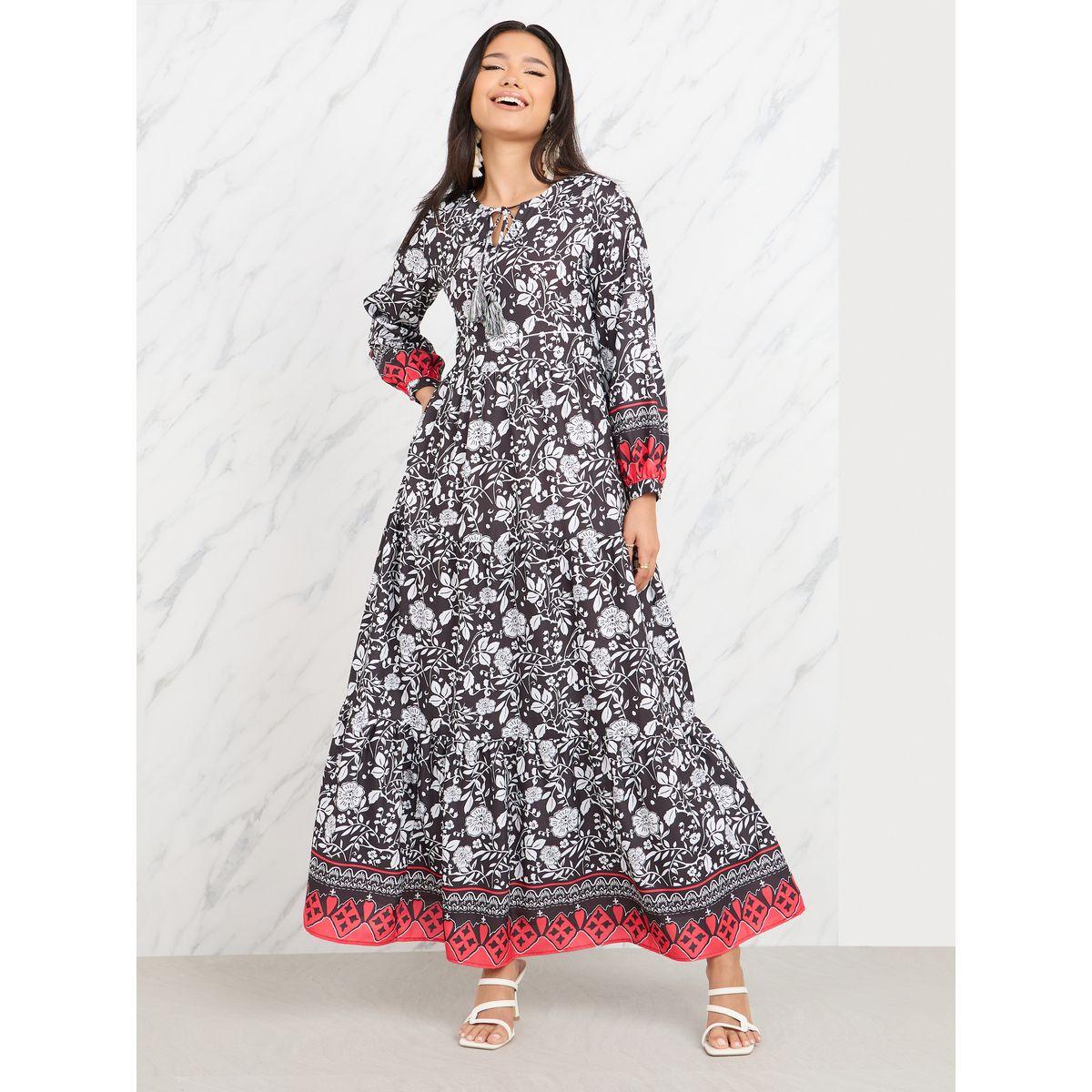 فستان طويل بكسرات وياقة بأربطة-women-clothing-dresses-image-1