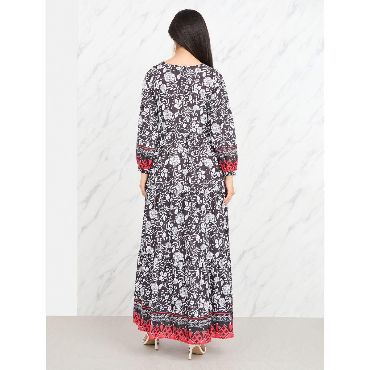 فستان طويل بكسرات وياقة بأربطة-women-clothing-dresses-image-4
