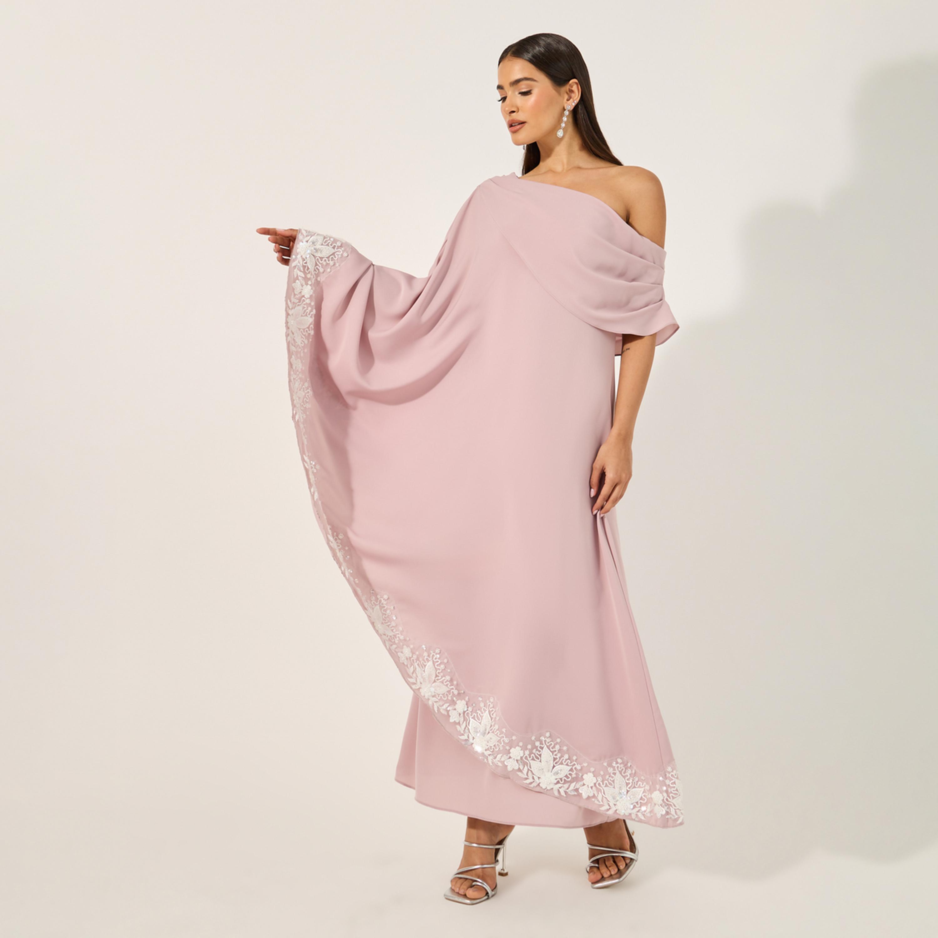 ستايلي - فستان ماكسي سادة بأكمام واحدة وكتف واحد-women-clothing-dresses-image-2