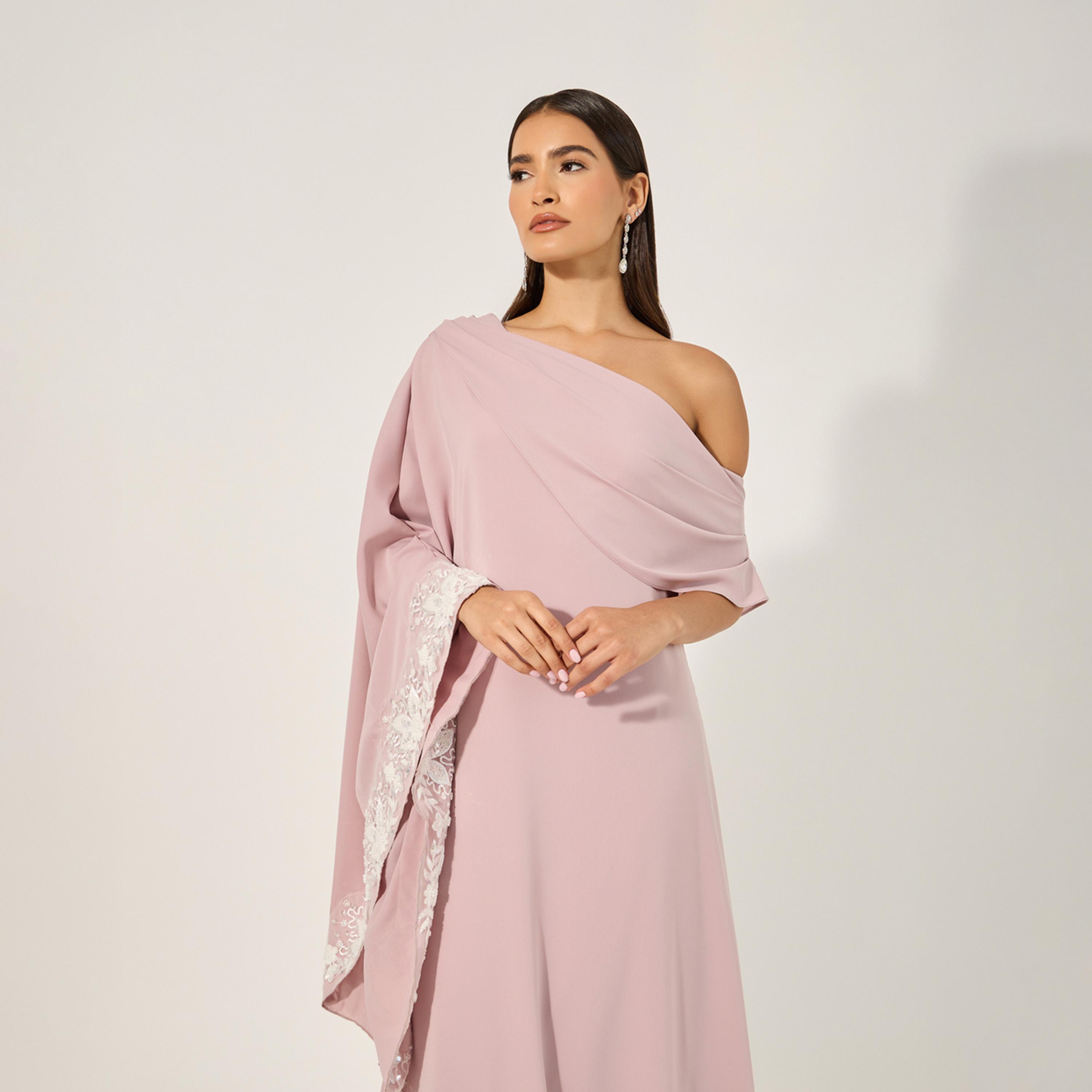 Styli Maxi Plain One-Shoulder Sleeves Shift Dress-women-clothing-dresses-image-3