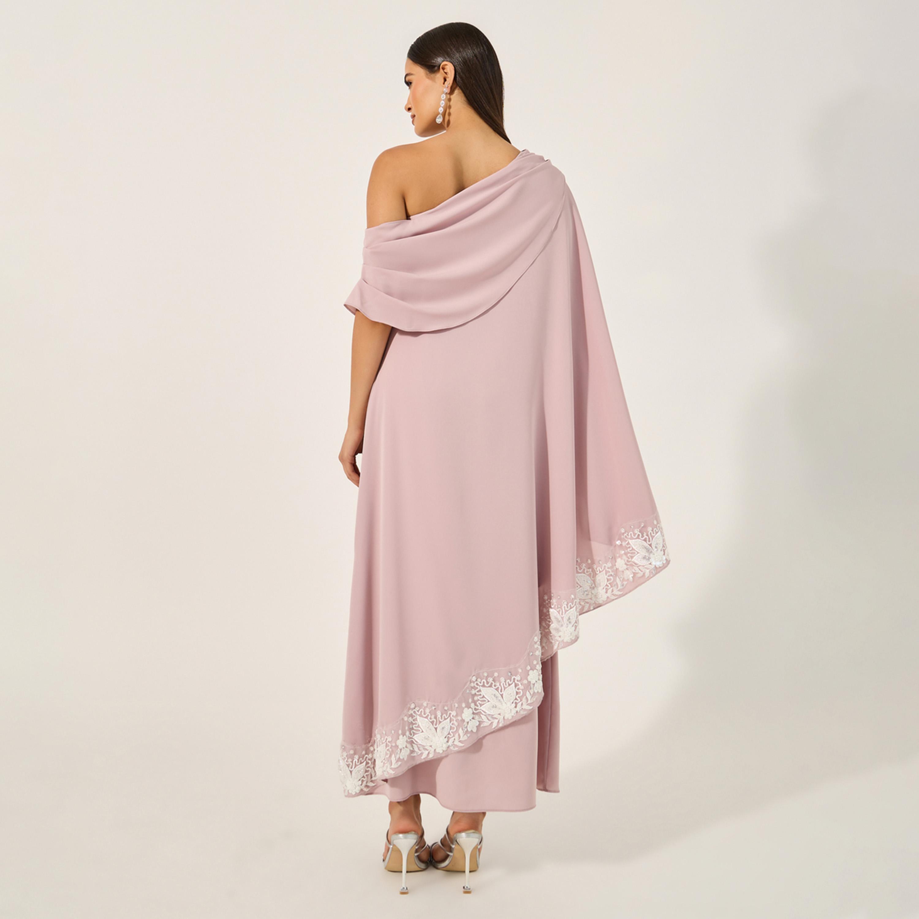 Styli Maxi Plain One-Shoulder Sleeves Shift Dress-women-clothing-dresses-image-5