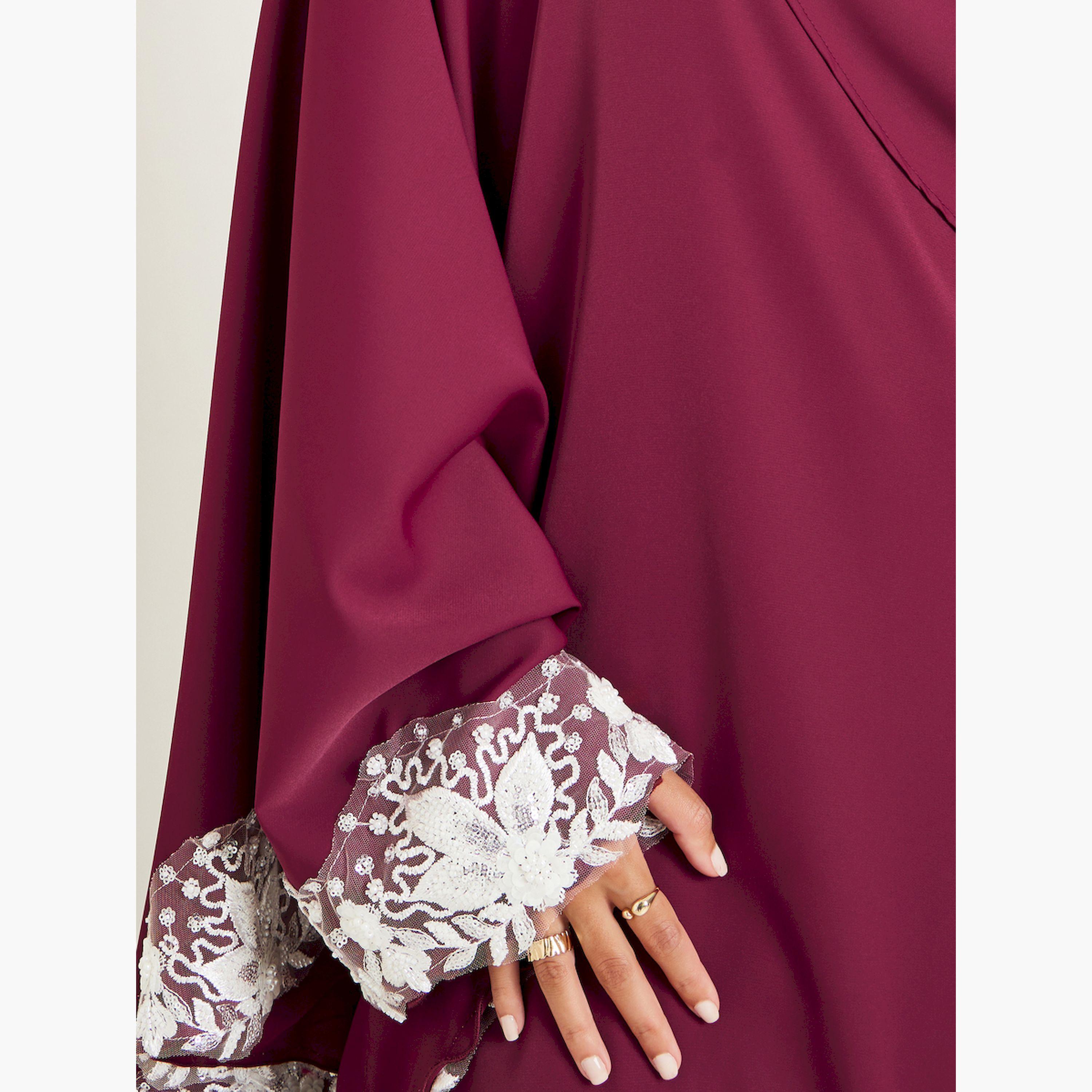 Styli Red Lace Trim One-Shoulder Shift Maxi Dress-women-clothing-dresses-image-4