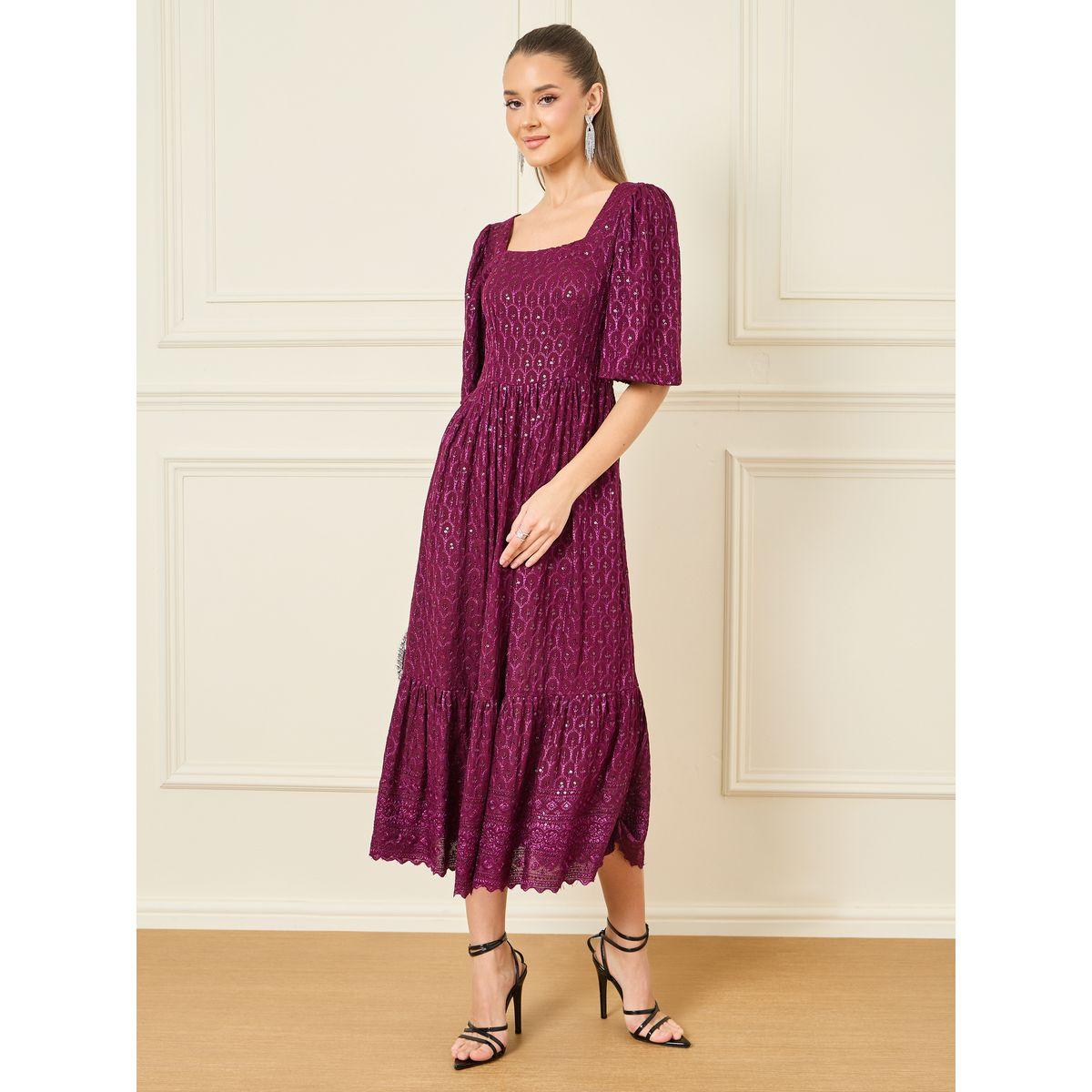 Styli Embroidered Sequin Detail A-Line Midi Dress-women-clothing-dresses-image-1