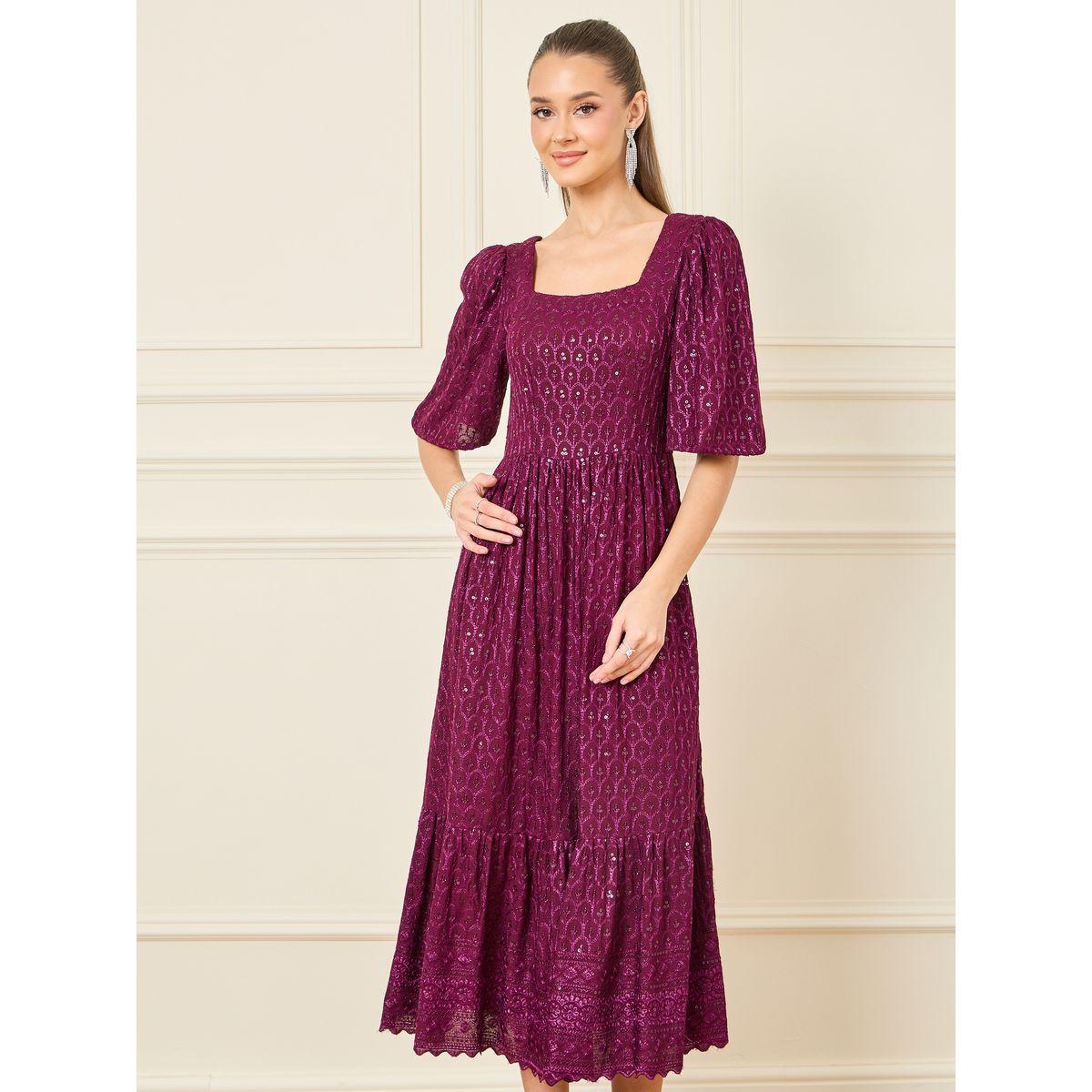 Styli Embroidered Sequin Detail A-Line Midi Dress-women-clothing-dresses-image-2