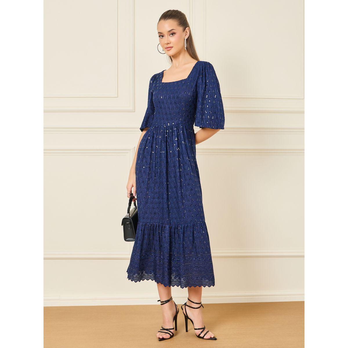Styli Embroidered Sequin Detail A-Line Midi Dress-women-clothing-dresses-image-1