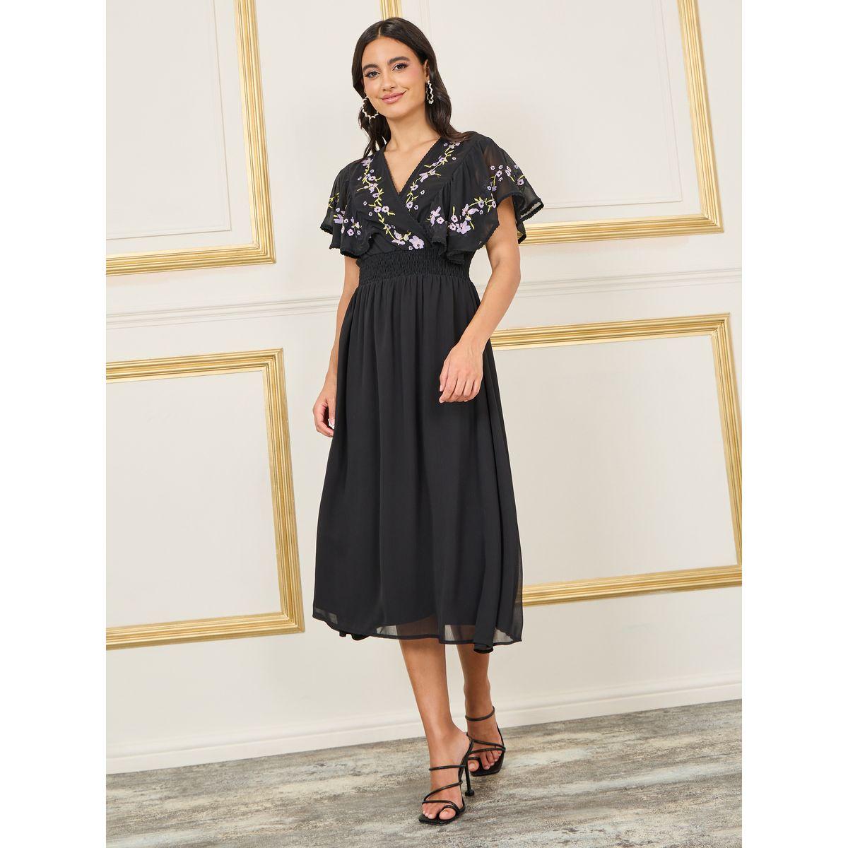 Styli Embroidered Cape Sleeves Aline Midi Dress-women-clothing-dresses-image-1
