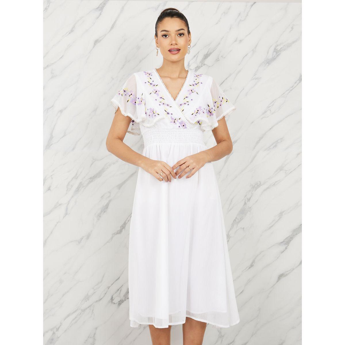 فستان ميدي بتفاصيل مُطرّزة واكمام كيب-women-clothing-dresses-image-2