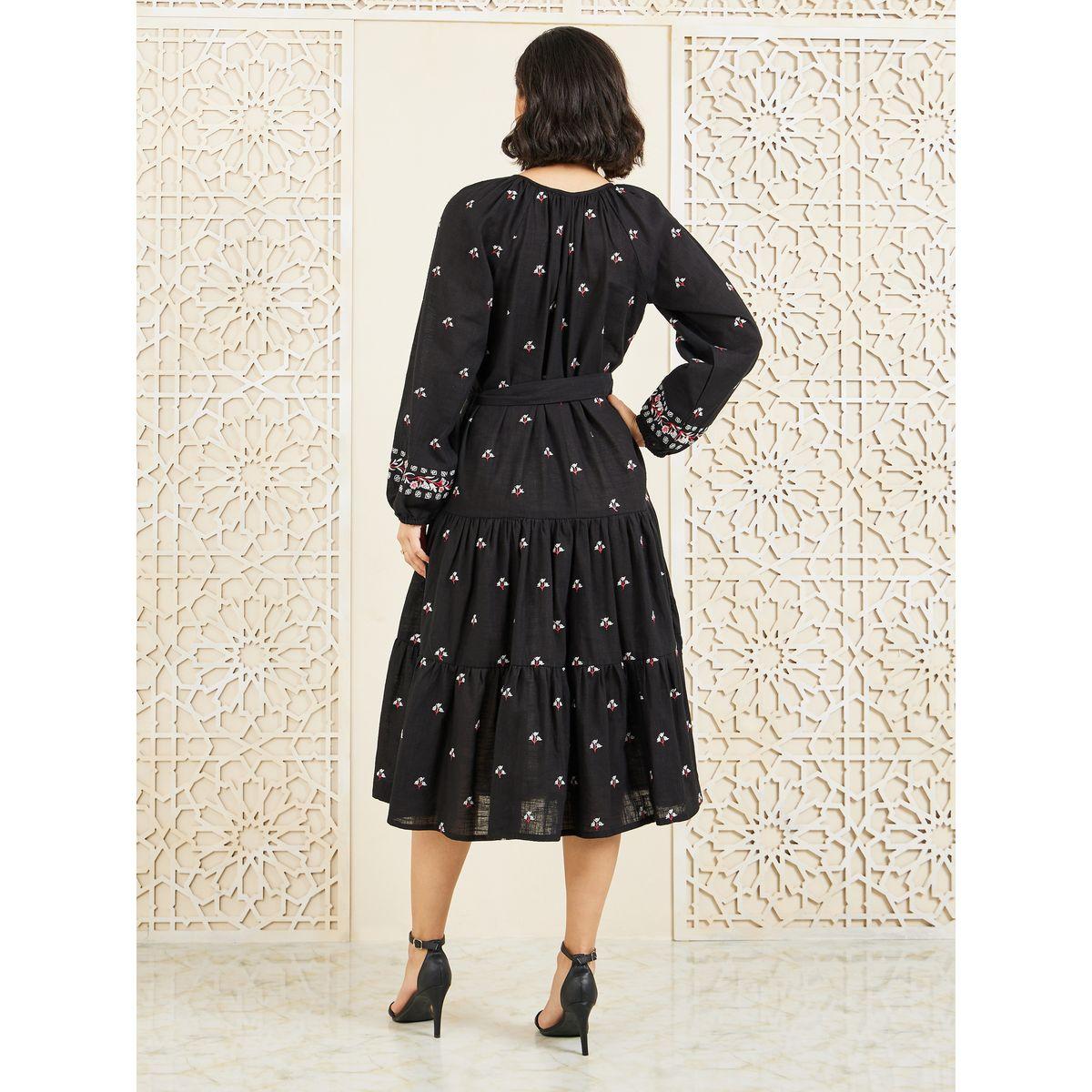 Styli Embroidered Self Tie Up Tiered Midi Dress-women-clothing-dresses-image-4