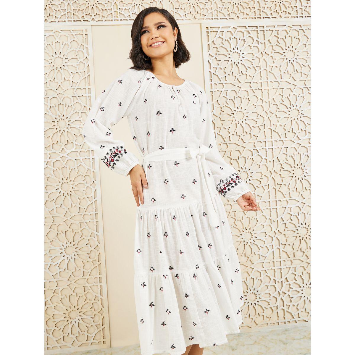 فستان ميدي بكسرات وحزام خصر-women-clothing-dresses-image-2