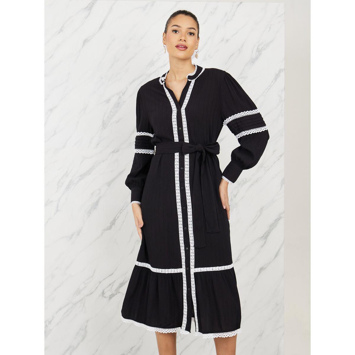 Styli Lace Embroidered Self Tie Up Shirt Midi Dress-women-clothing-dresses-image-2