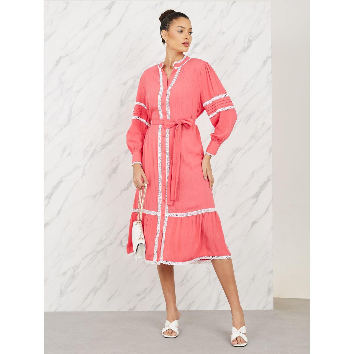 فستان ميدي بتفاصيل دانتيل واربطة-women-clothing-dresses-image-1