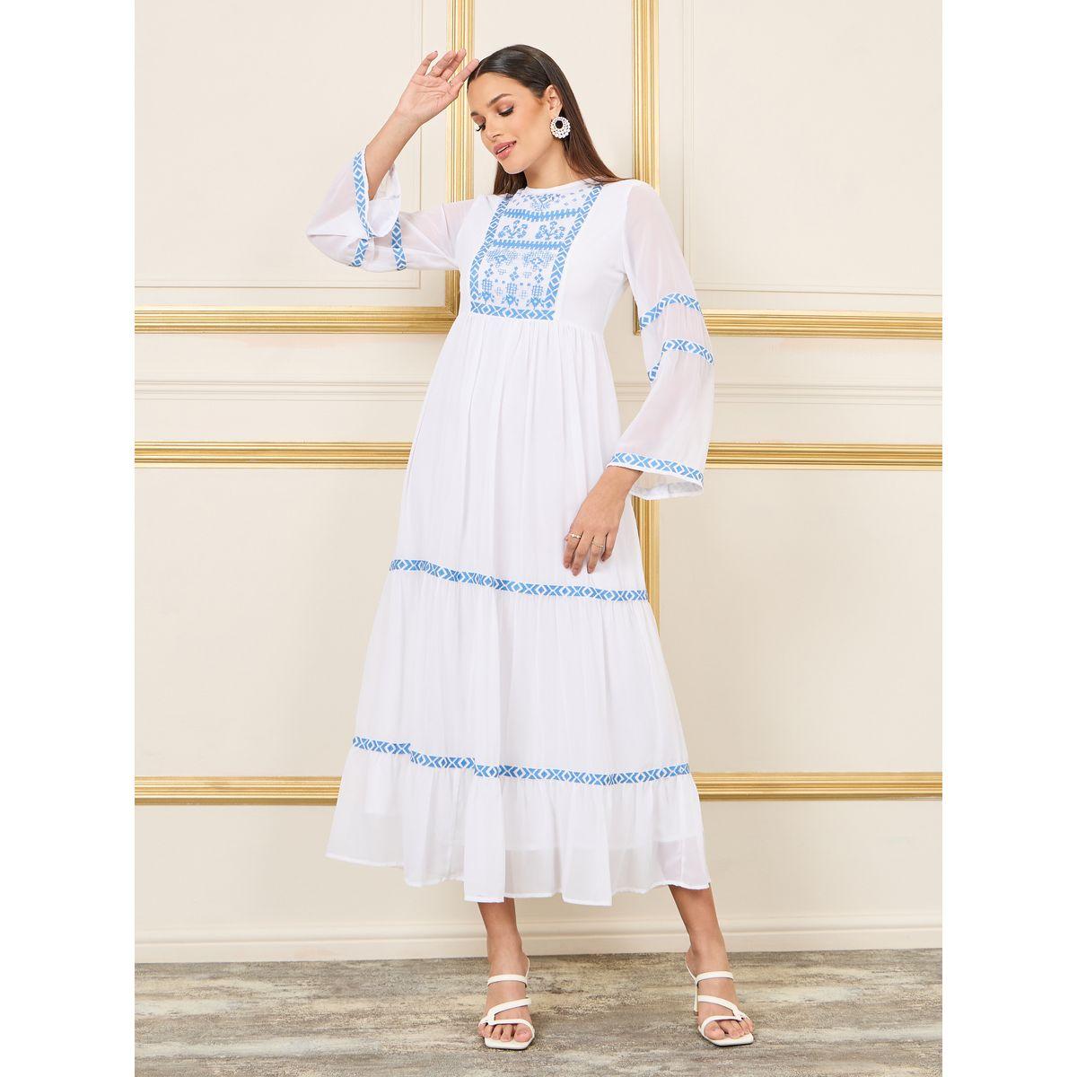 فستان طويل بكسرات وتفاصيل مُطرّزة-women-clothing-dresses-image-1