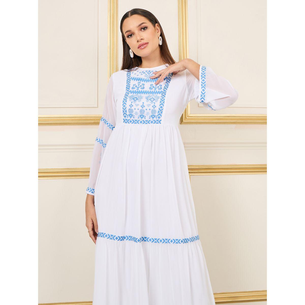 Styli Aztec Embroidered Tiered Maxi Dress-women-clothing-dresses-image-2
