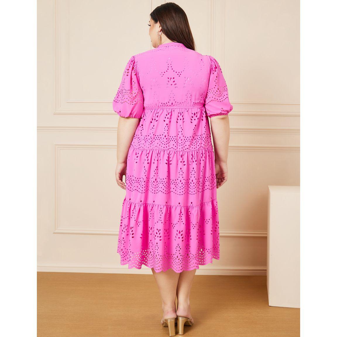 Styli Plus Laser Cut Out Detail Button Closure Tiered Midi Dress-women-clothing-dresses-image-4