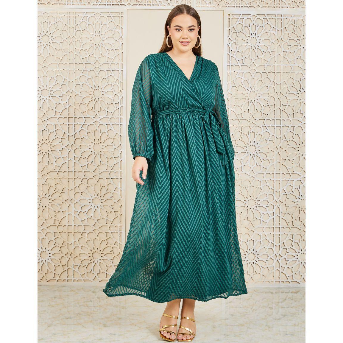 Styli Plus Dobby Zig Zag Texture A-Line Maxi Dress-women-clothing-dresses-image-1
