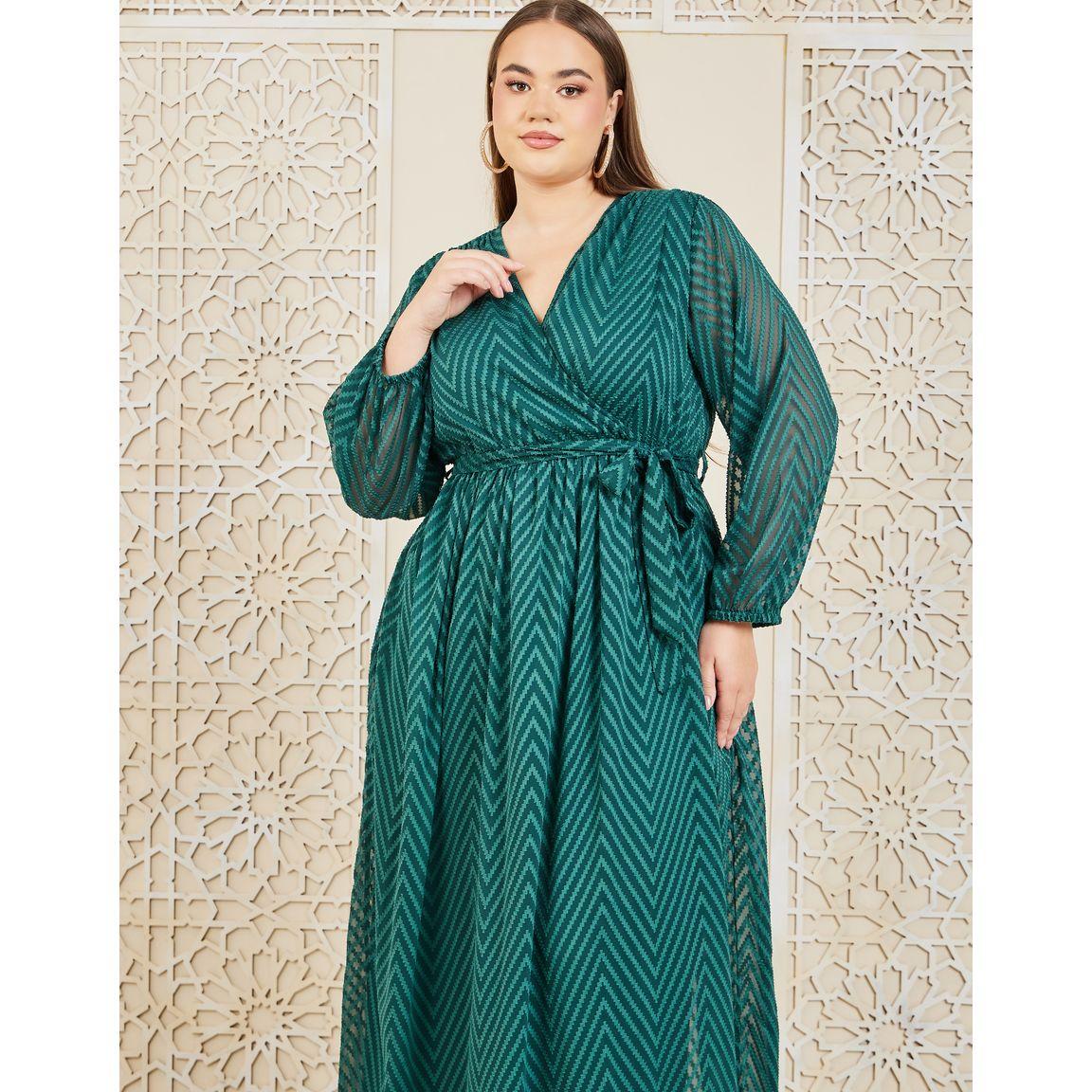 Styli Plus Dobby Zig Zag Texture A-Line Maxi Dress-women-clothing-dresses-image-2