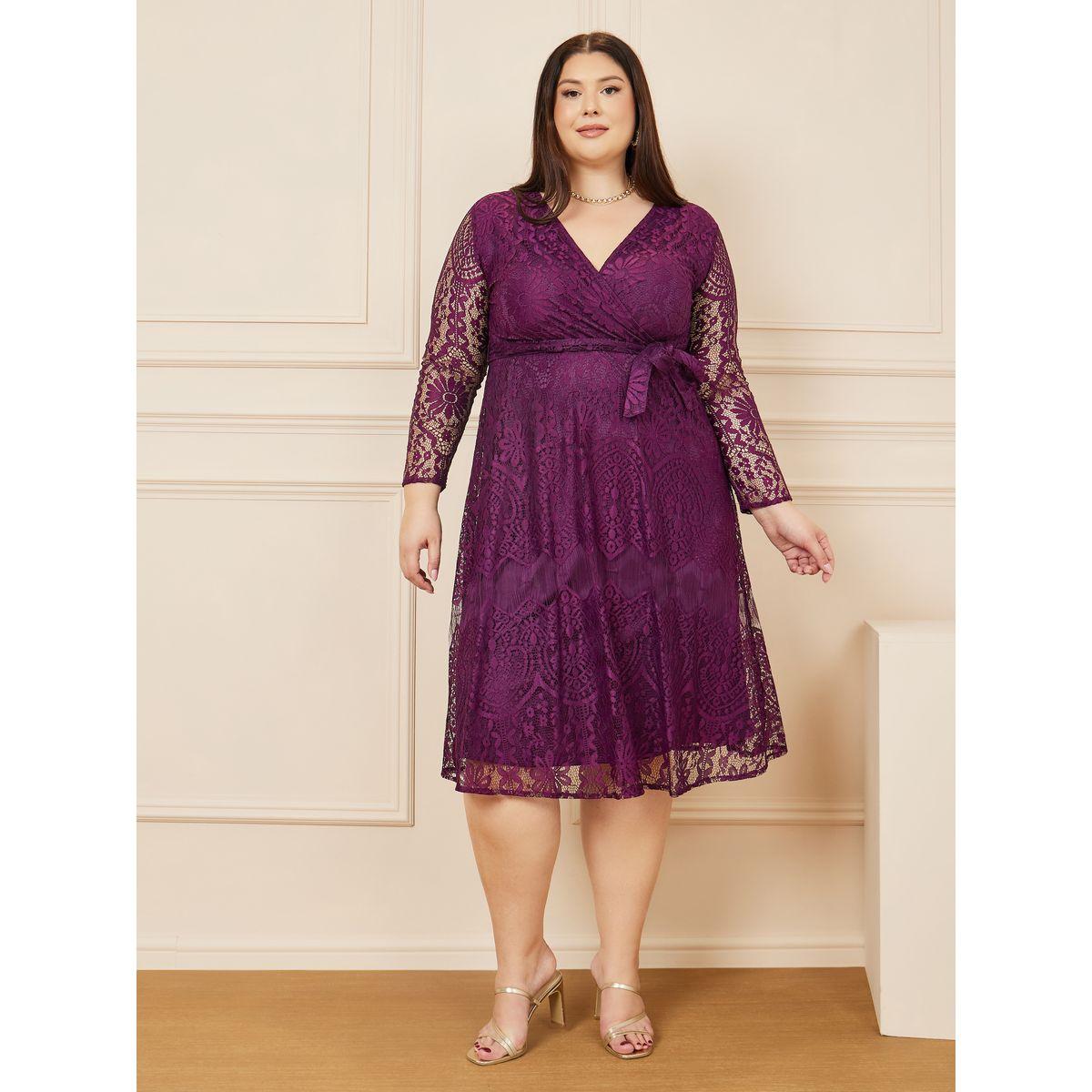 Styli Plus Floral Lace Detail Maxi Dress with Tie Up Belt-women-clothing-dresses-image-1