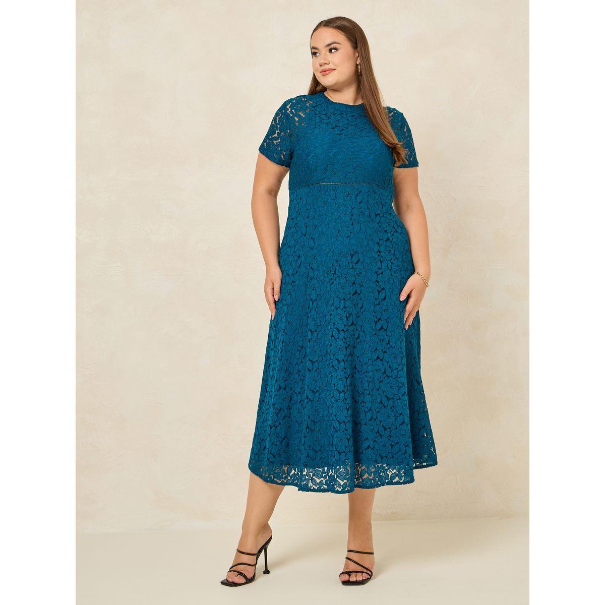 Styli Plus Lace Insert A-Line Midi Dress-women-clothing-dresses-image-1