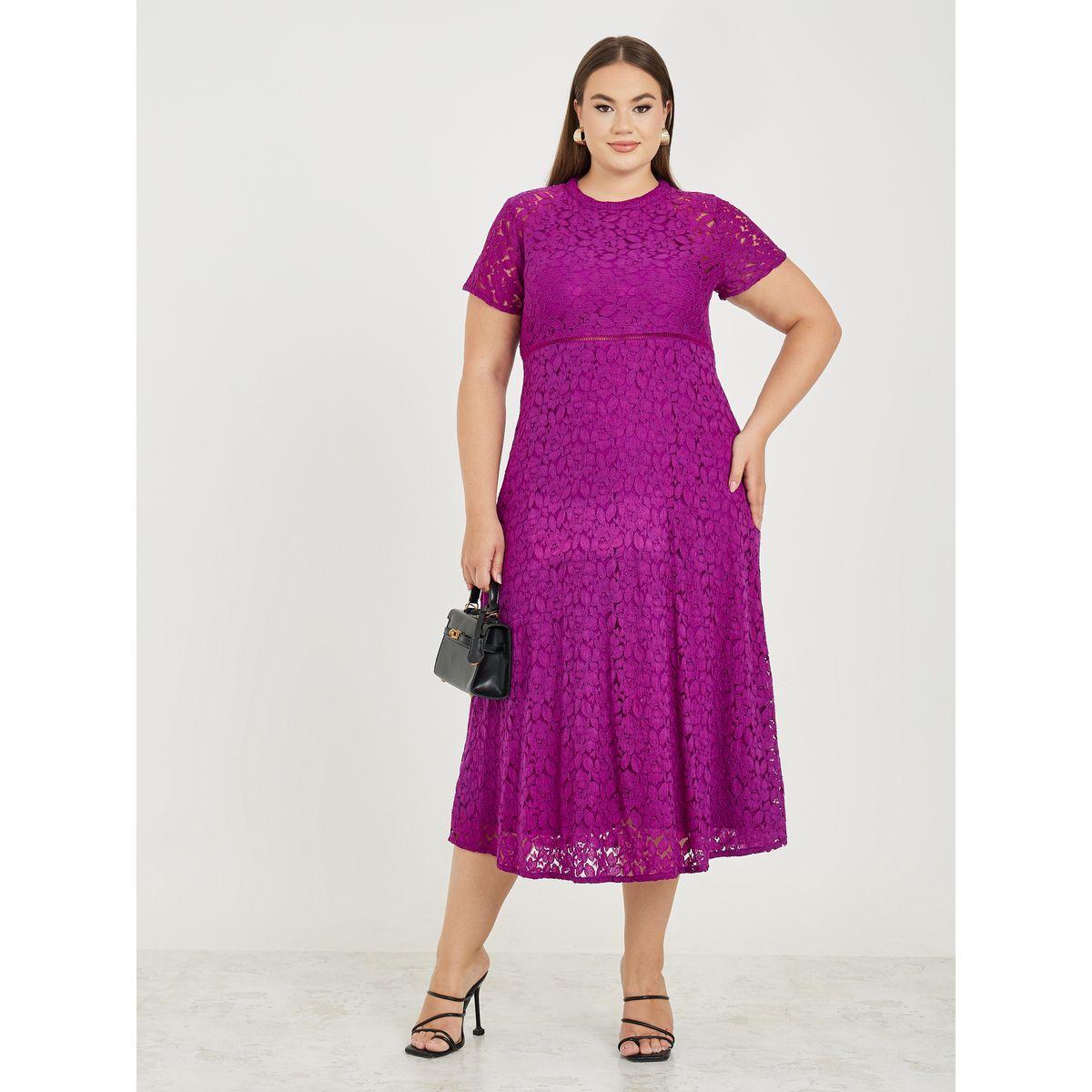 Styli Plus Lace Insert A-Line Midi Dress-women-clothing-dresses-image-1