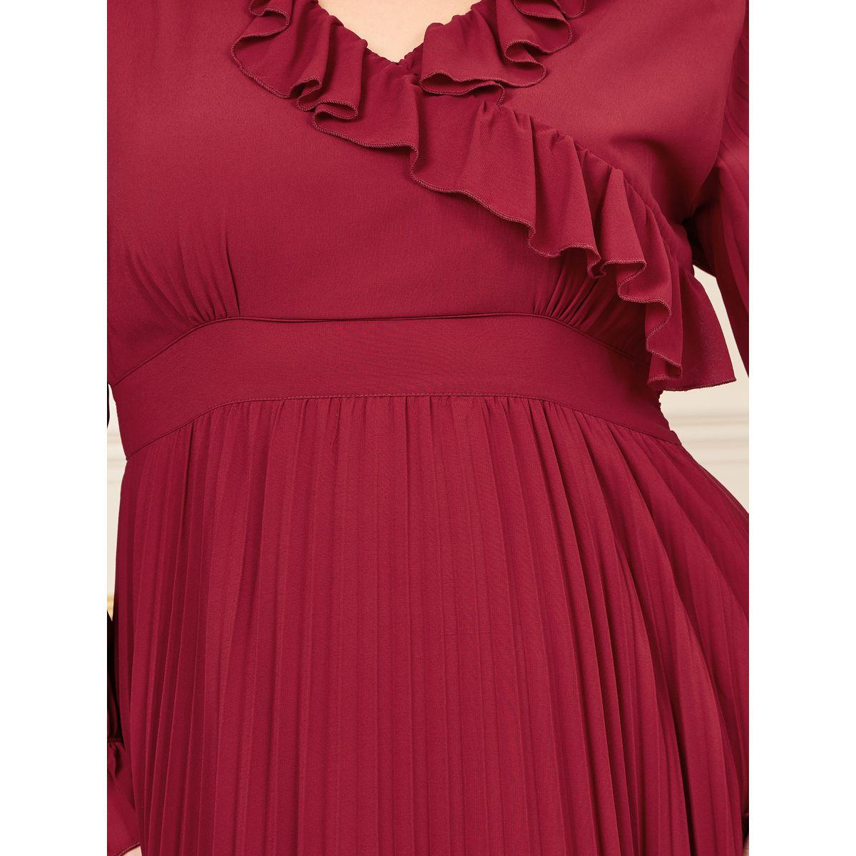 Styli Plus Ruffle Trim Pleated Detail A-Line Maxi Dress-women-clothing-dresses-image-3