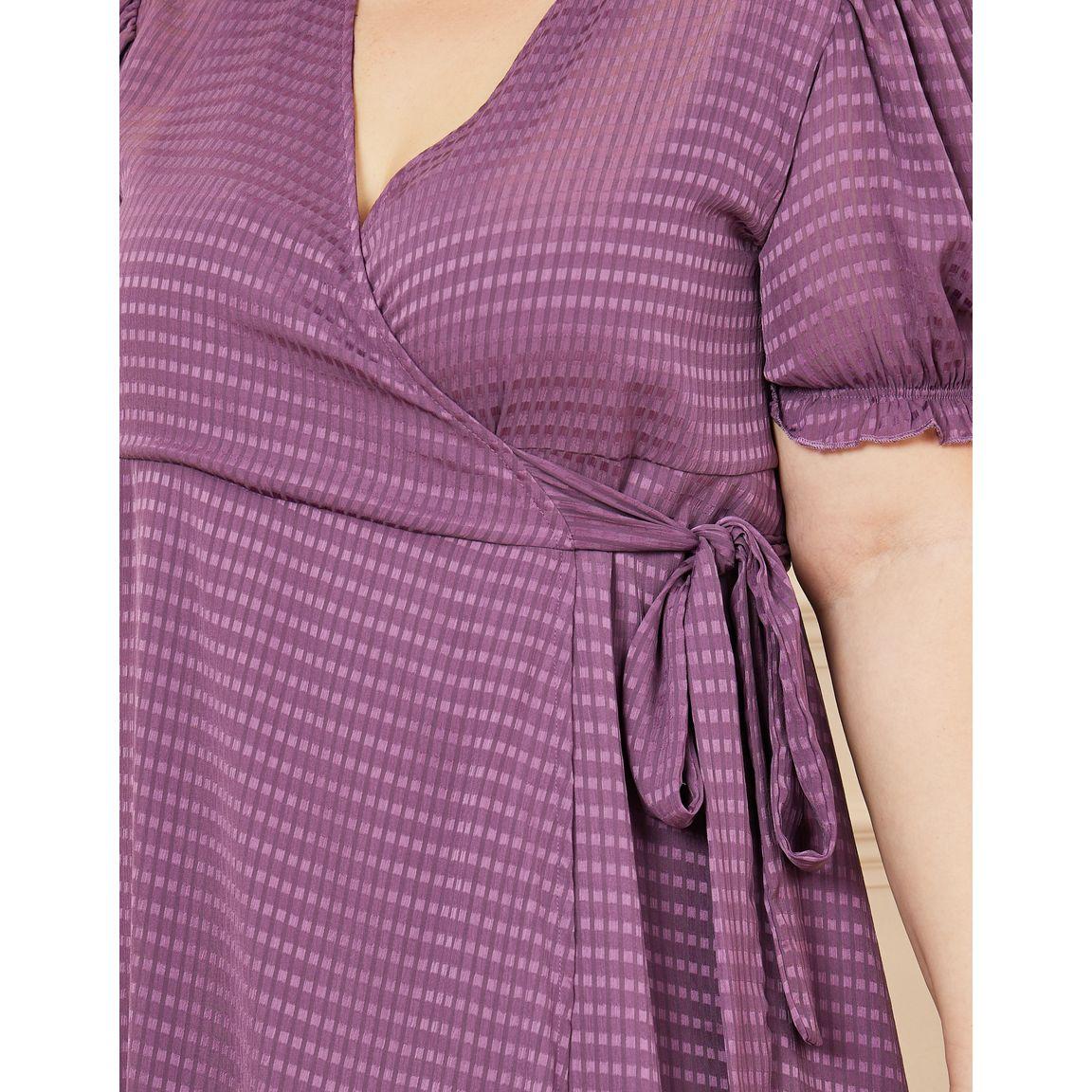 Styli Plus Check Textured Ruffle Hem Wrap Midi Dress-women-clothing-dresses-image-3