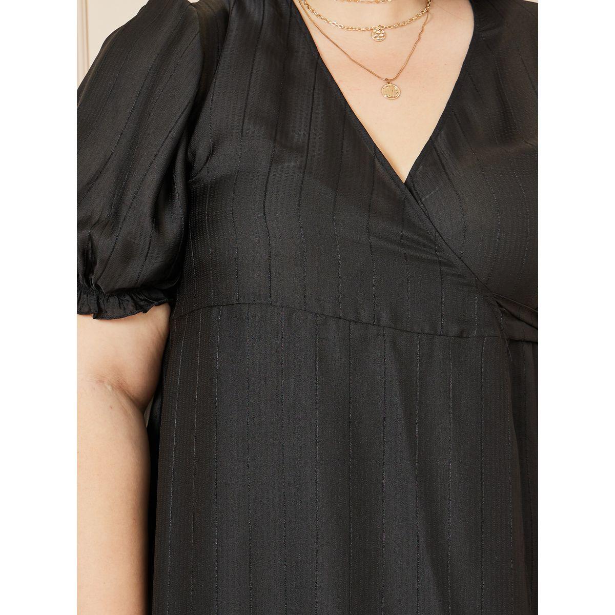Styli Plus Tiered Midi Wrap Dress with Puff Sleeves-women-clothing-dresses-image-3