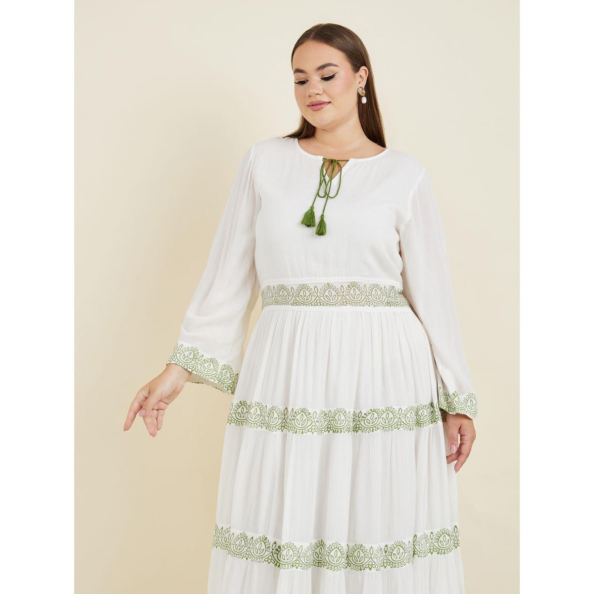 Styli Plus Tie-Up Neck Printed Tiered Midi Dress-women-clothing-dresses-image-2
