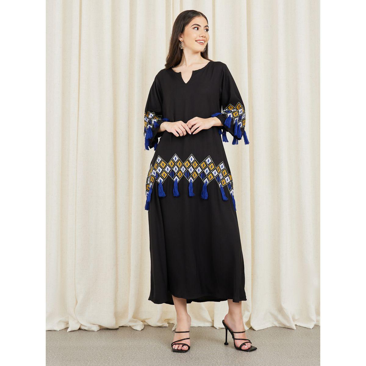 Styli Embroidered Tassel Detail A-Line Maxi Dress-women-clothing-dresses-image-1