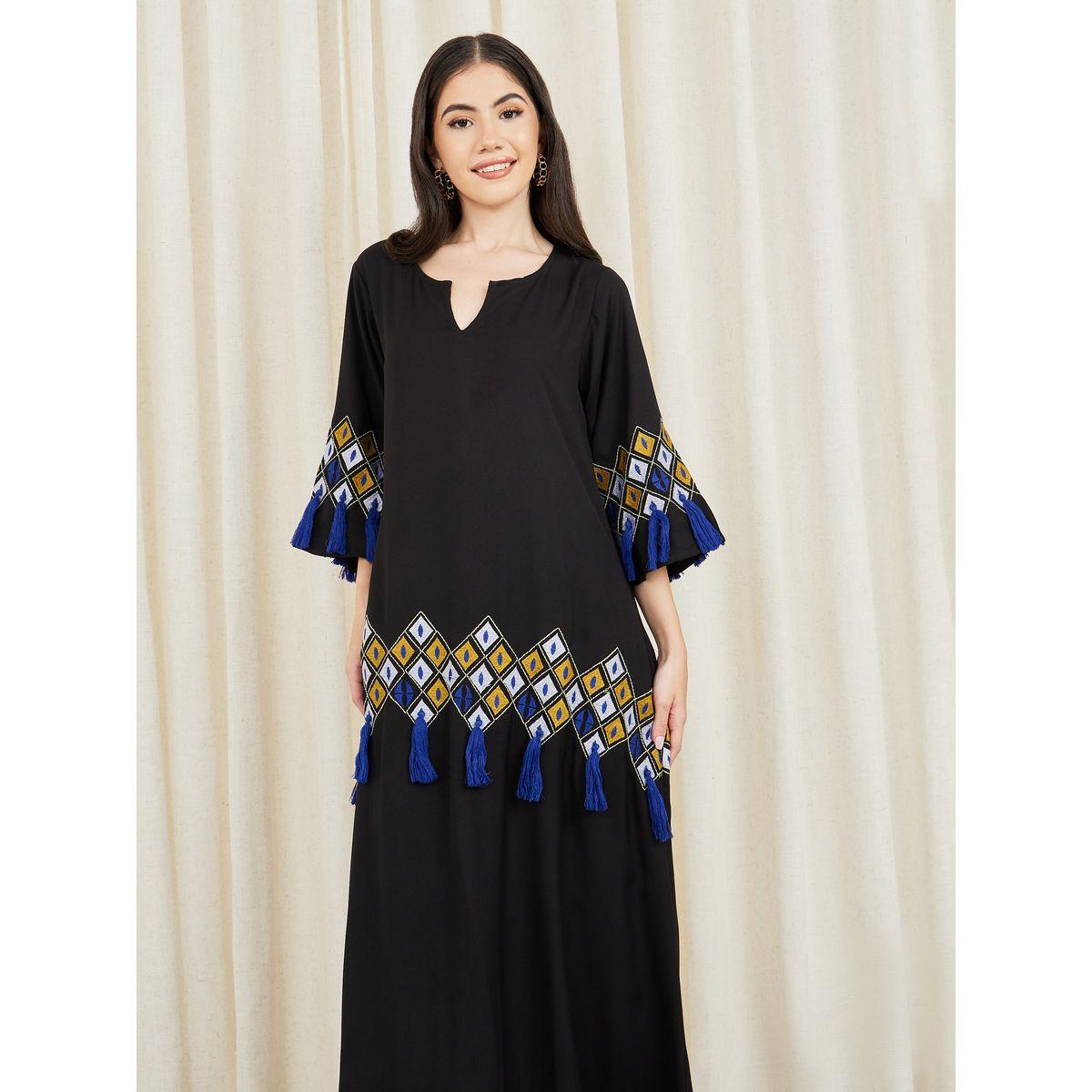 Styli Embroidered Tassel Detail A-Line Maxi Dress-women-clothing-dresses-image-2