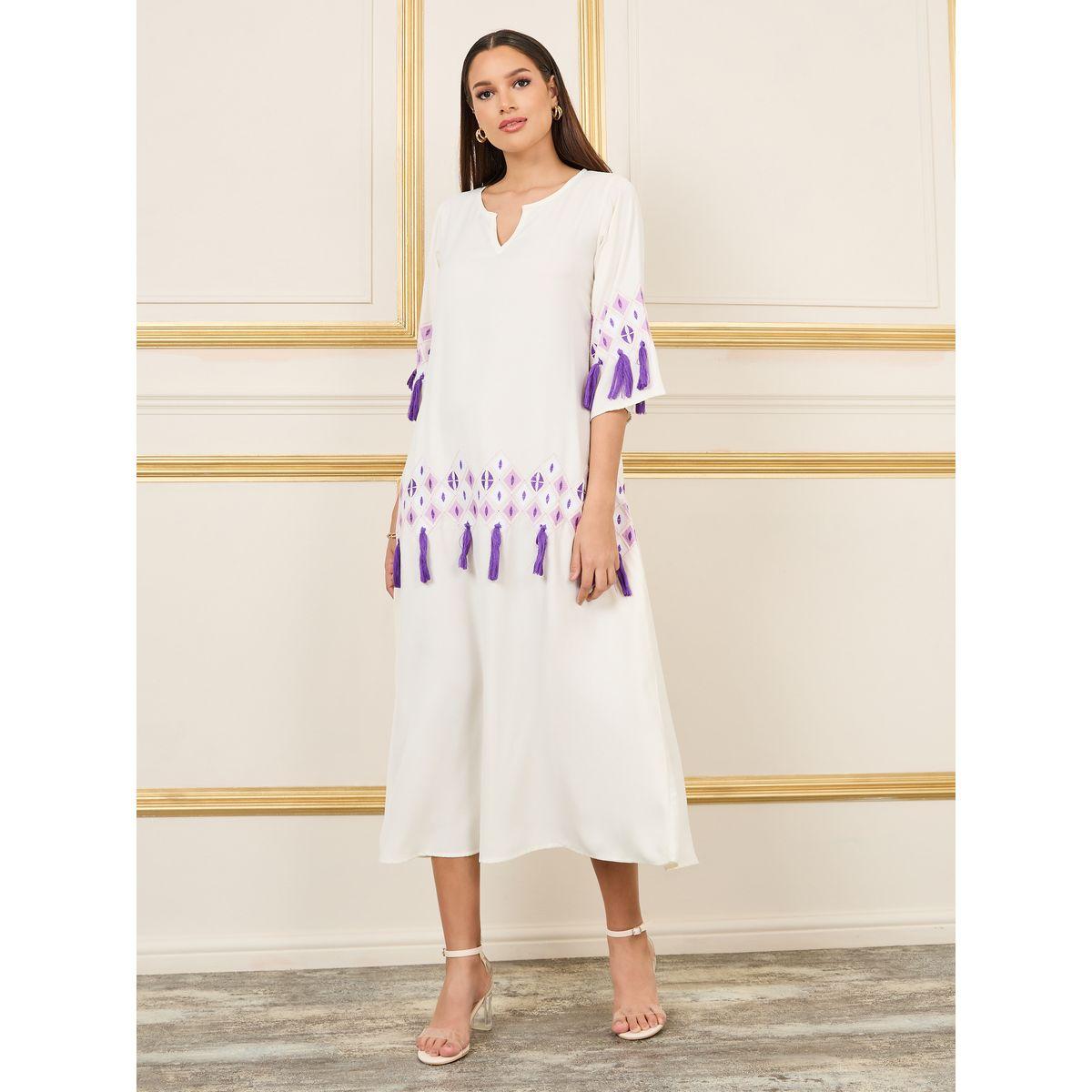 Styli Embroidered Tassel Detail A-Line Maxi Dress-women-clothing-dresses-image-1